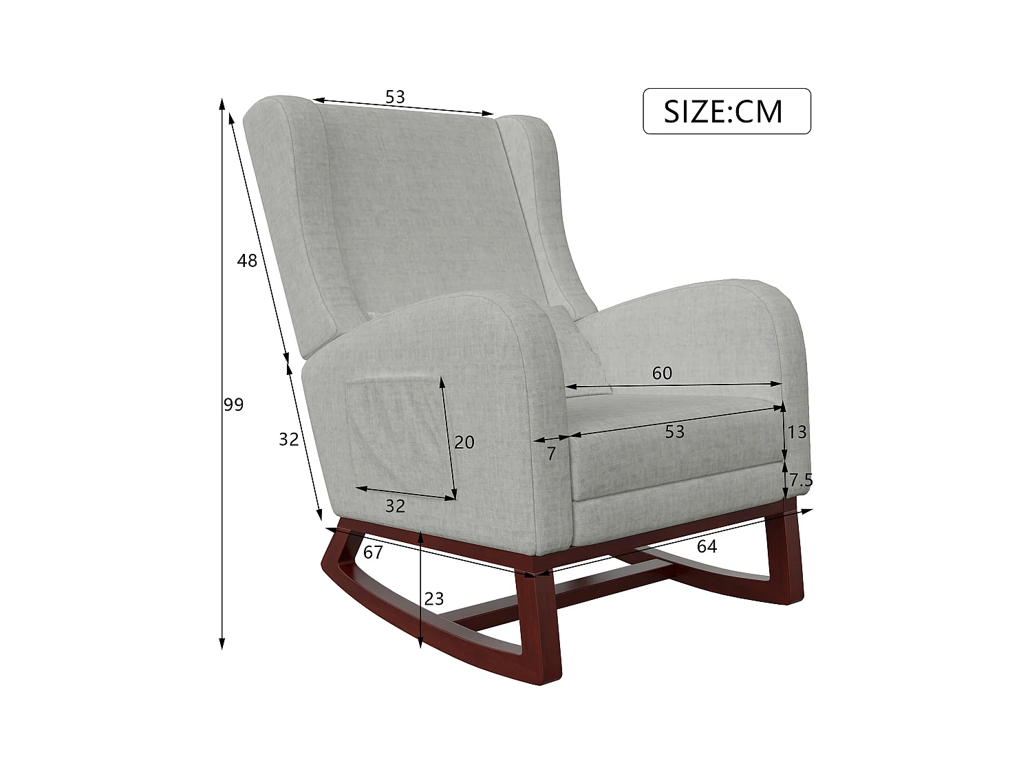 Fauteuil à bascule, Chaise à Bascule - Jambes Rétractable Chaise - Gris