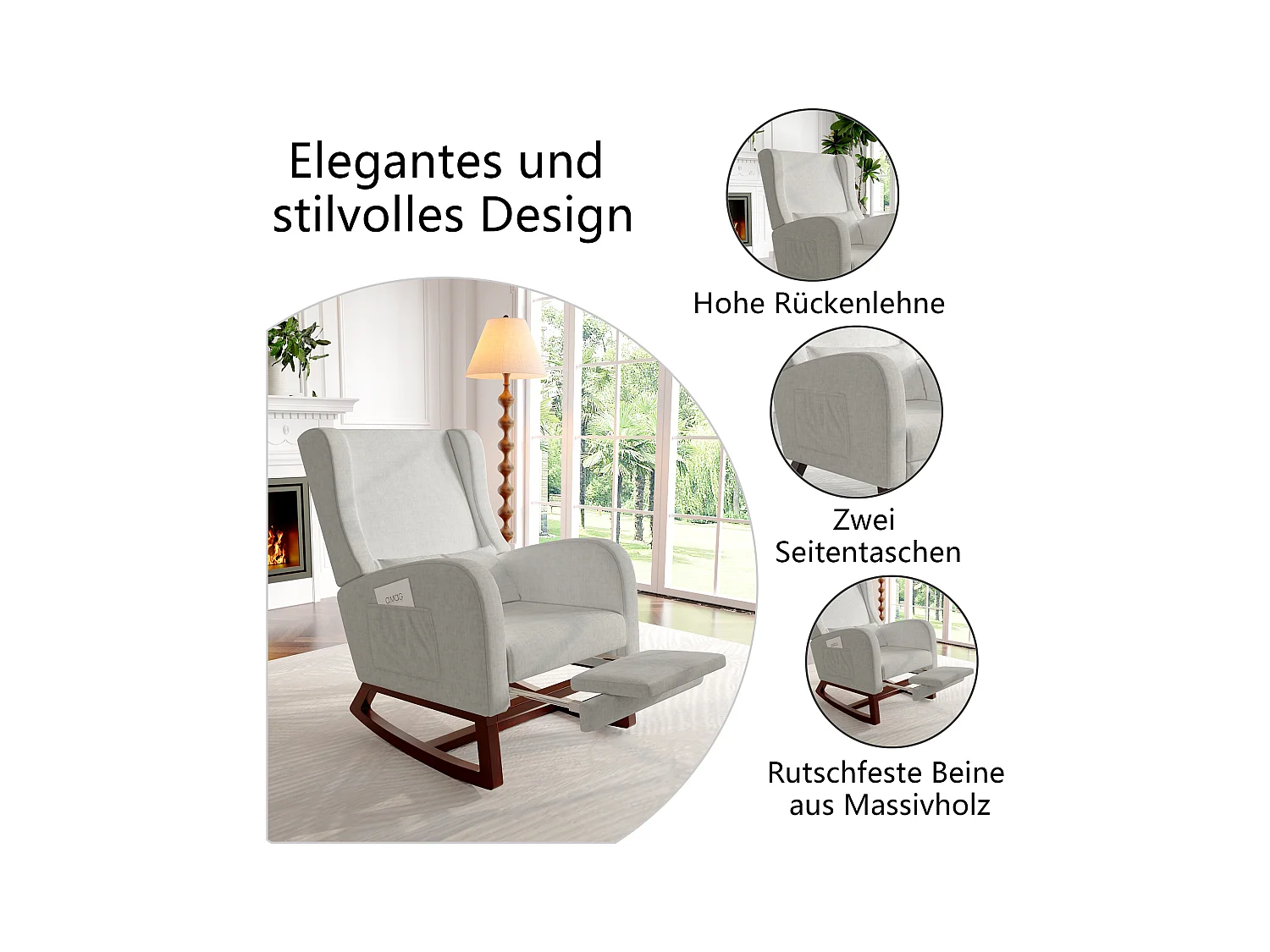 Fauteuil à bascule, Chaise à Bascule - Jambes Rétractable Chaise - Gris