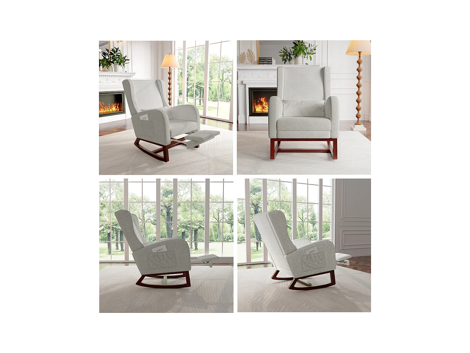 Fauteuil à bascule, Chaise à Bascule - Jambes Rétractable Chaise - Gris