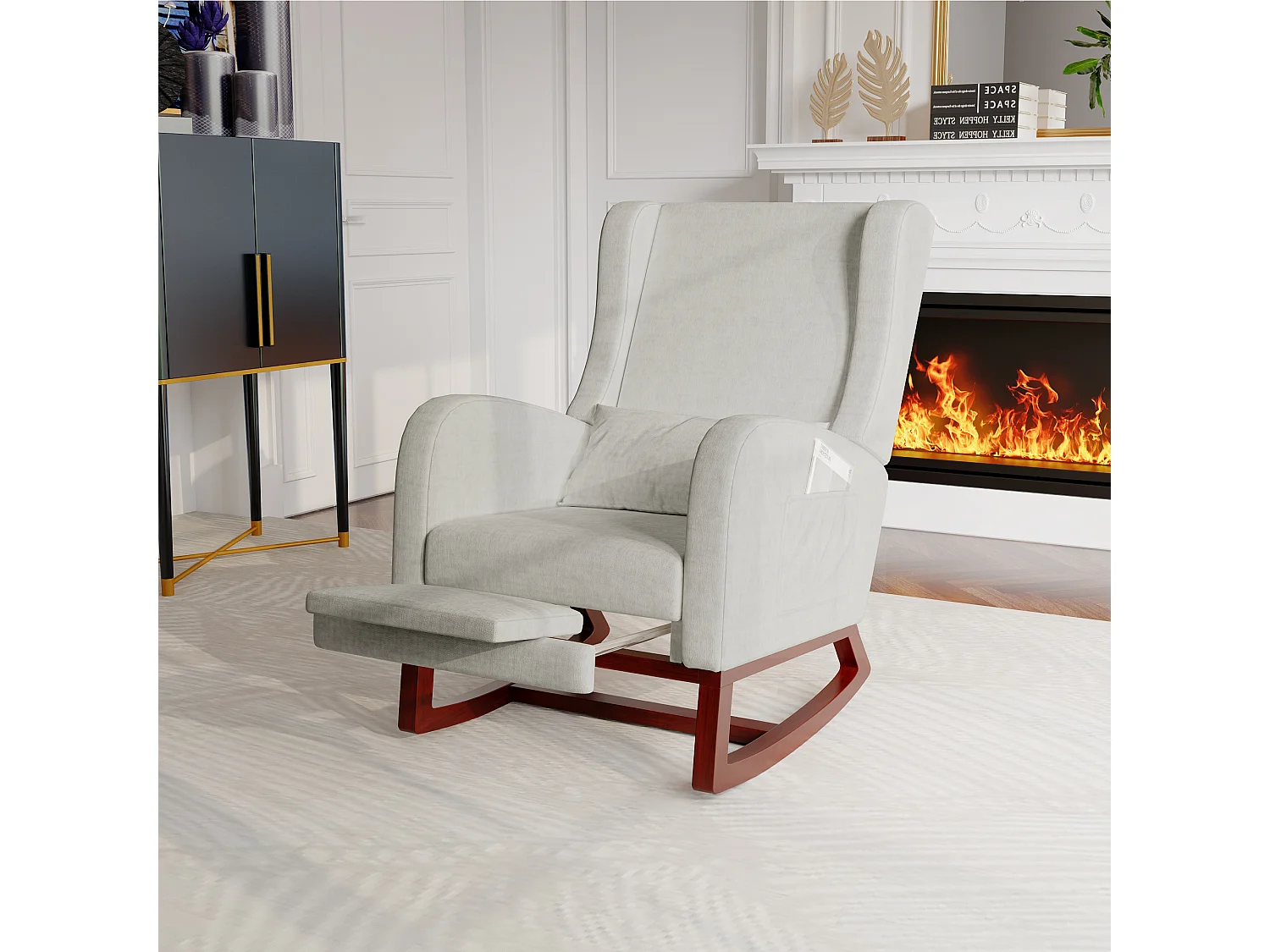 Fauteuil à bascule, Chaise à Bascule - Jambes Rétractable Chaise - Gris