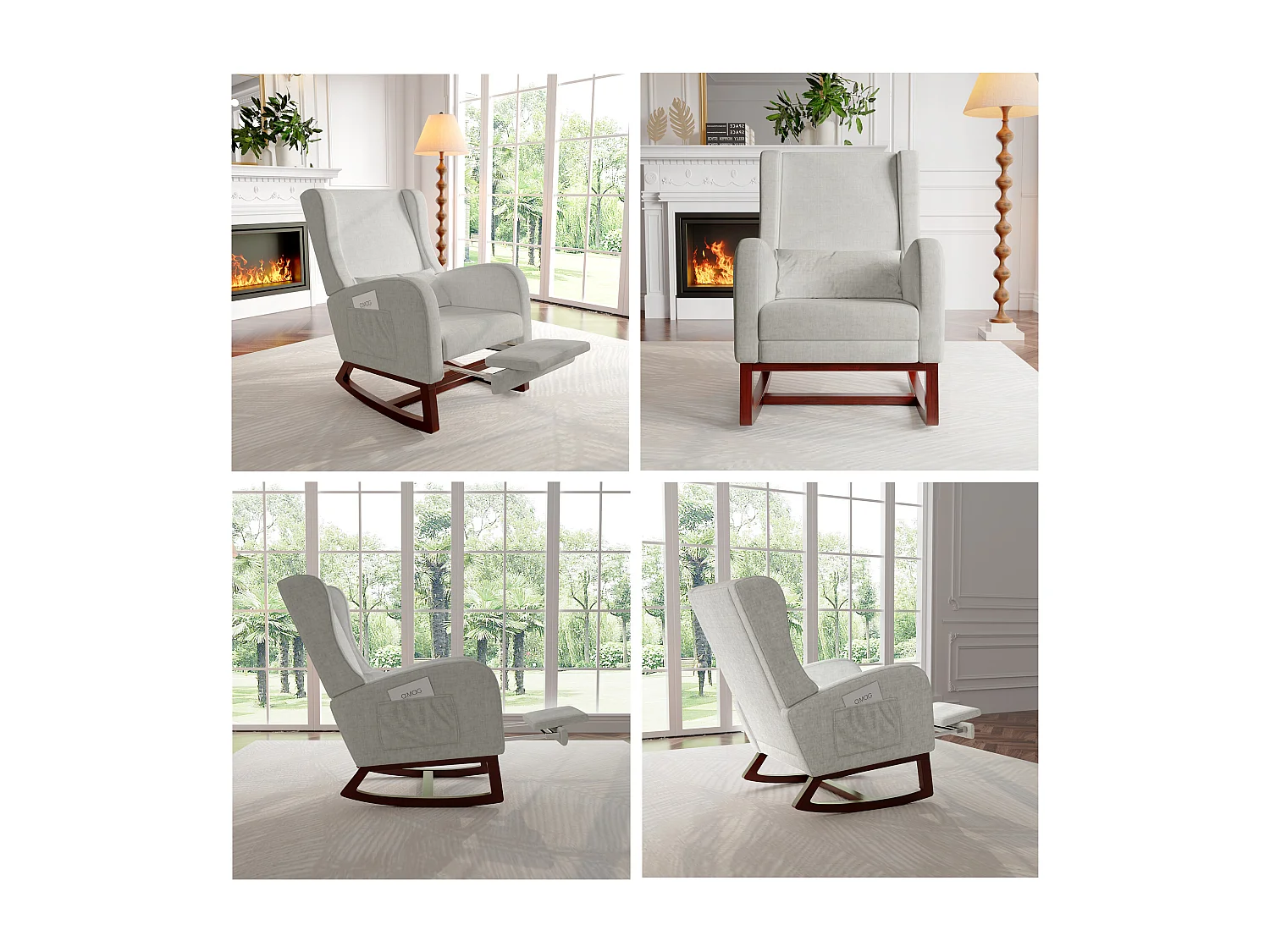 Fauteuil à bascule, Chaise à Bascule - Jambes Rétractable Chaise - Gris