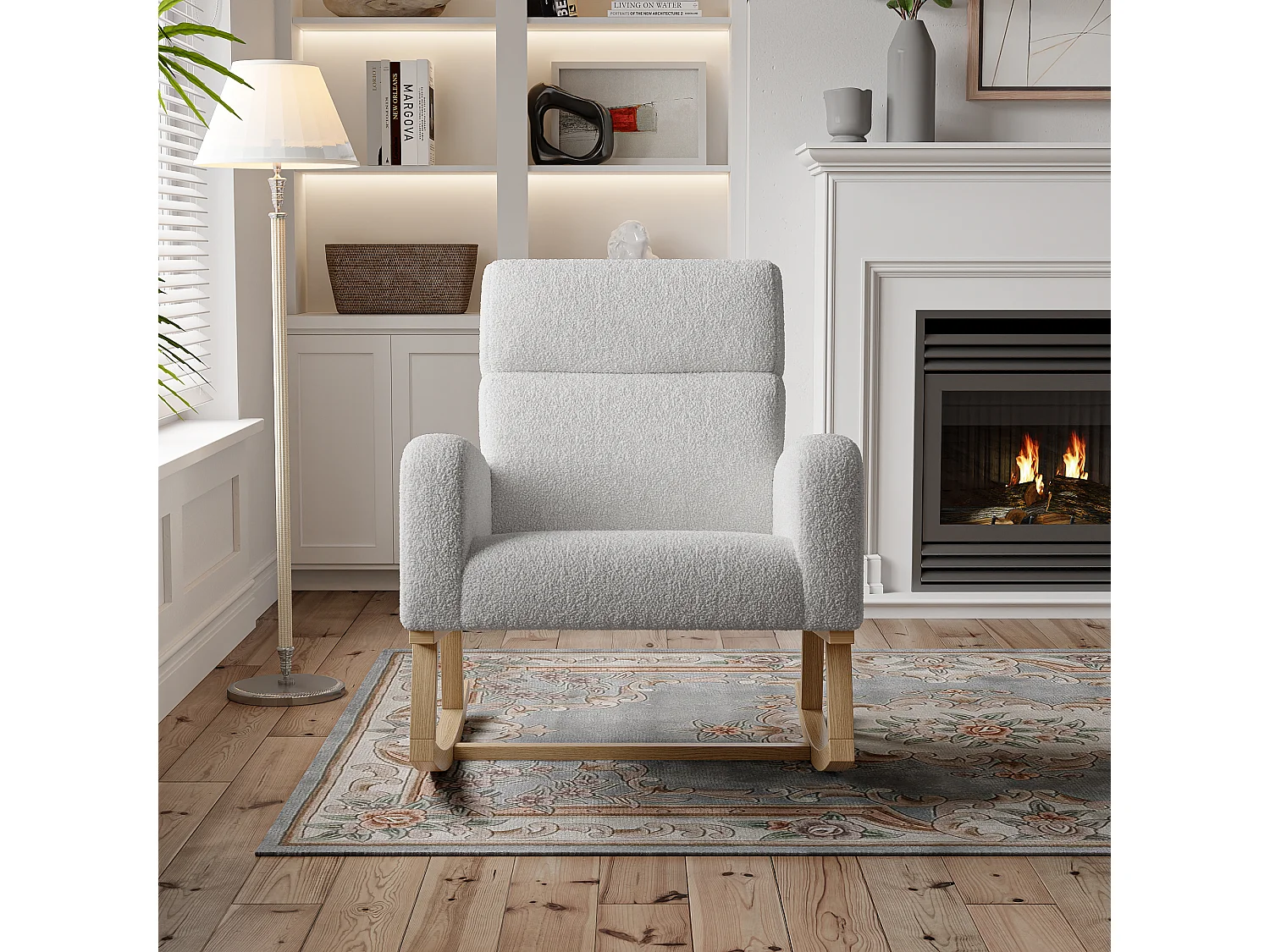 Fauteuil à Bascule, Fauteuil De Relaxation, Avec Poches Et Pieds En Bois,velours Teddy Gris