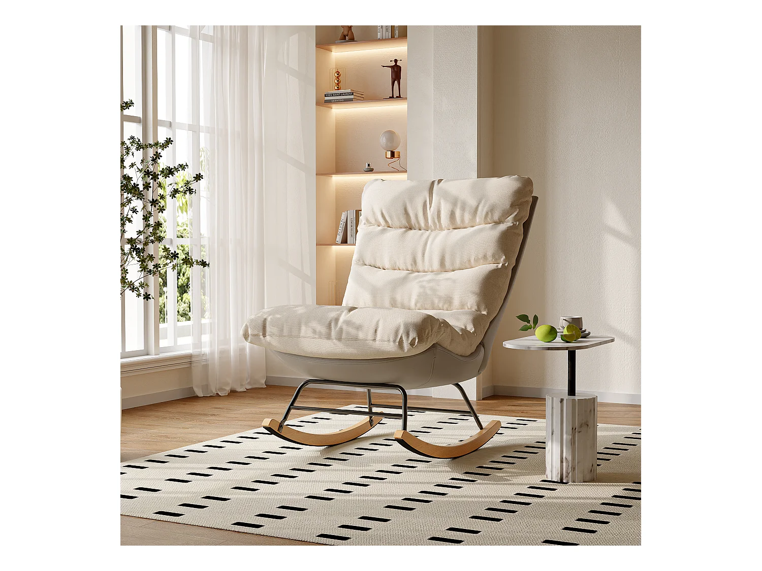 Fauteuil à bascule rembourré avec dossier réglable pour salon - chambre à coucher, balcon