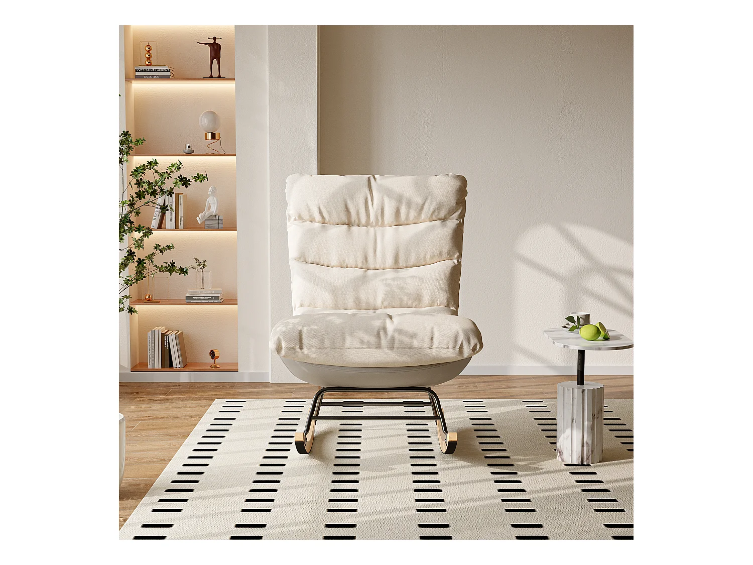 Fauteuil à bascule rembourré avec dossier réglable pour salon - chambre à coucher, balcon