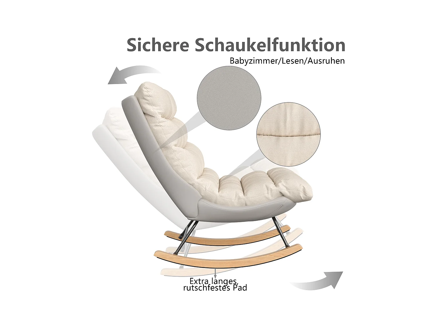 Fauteuil à bascule rembourré avec dossier réglable pour salon - chambre à coucher, balcon