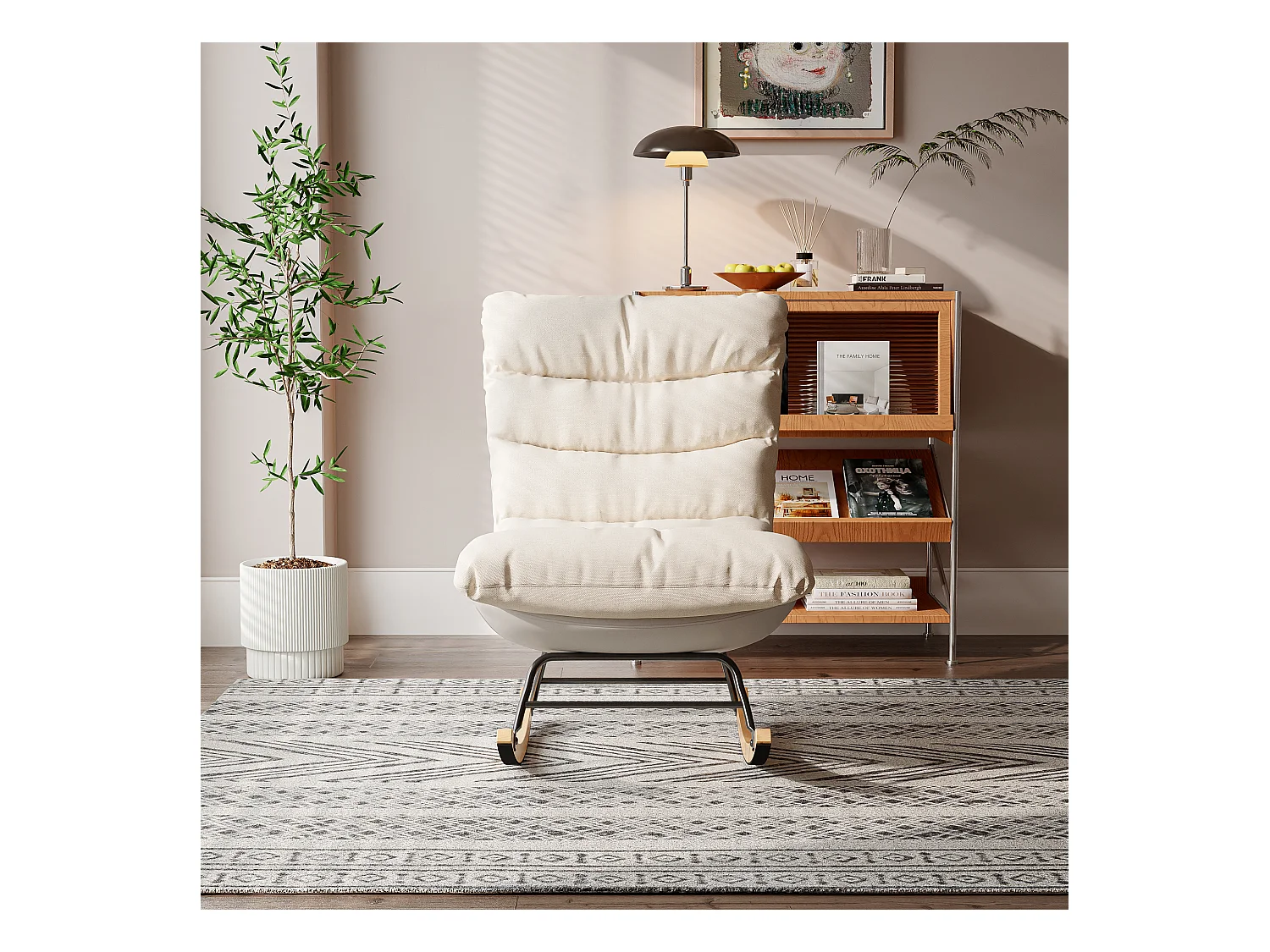 Fauteuil à bascule rembourré avec dossier réglable pour salon - chambre à coucher, balcon
