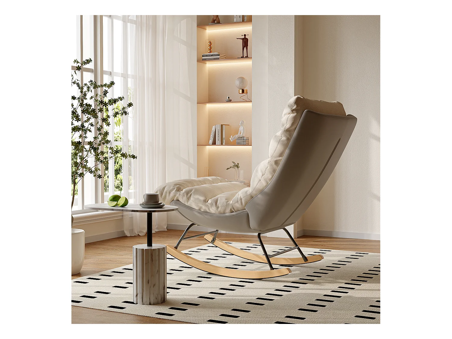 Fauteuil à bascule rembourré avec dossier réglable pour salon - chambre à coucher, balcon