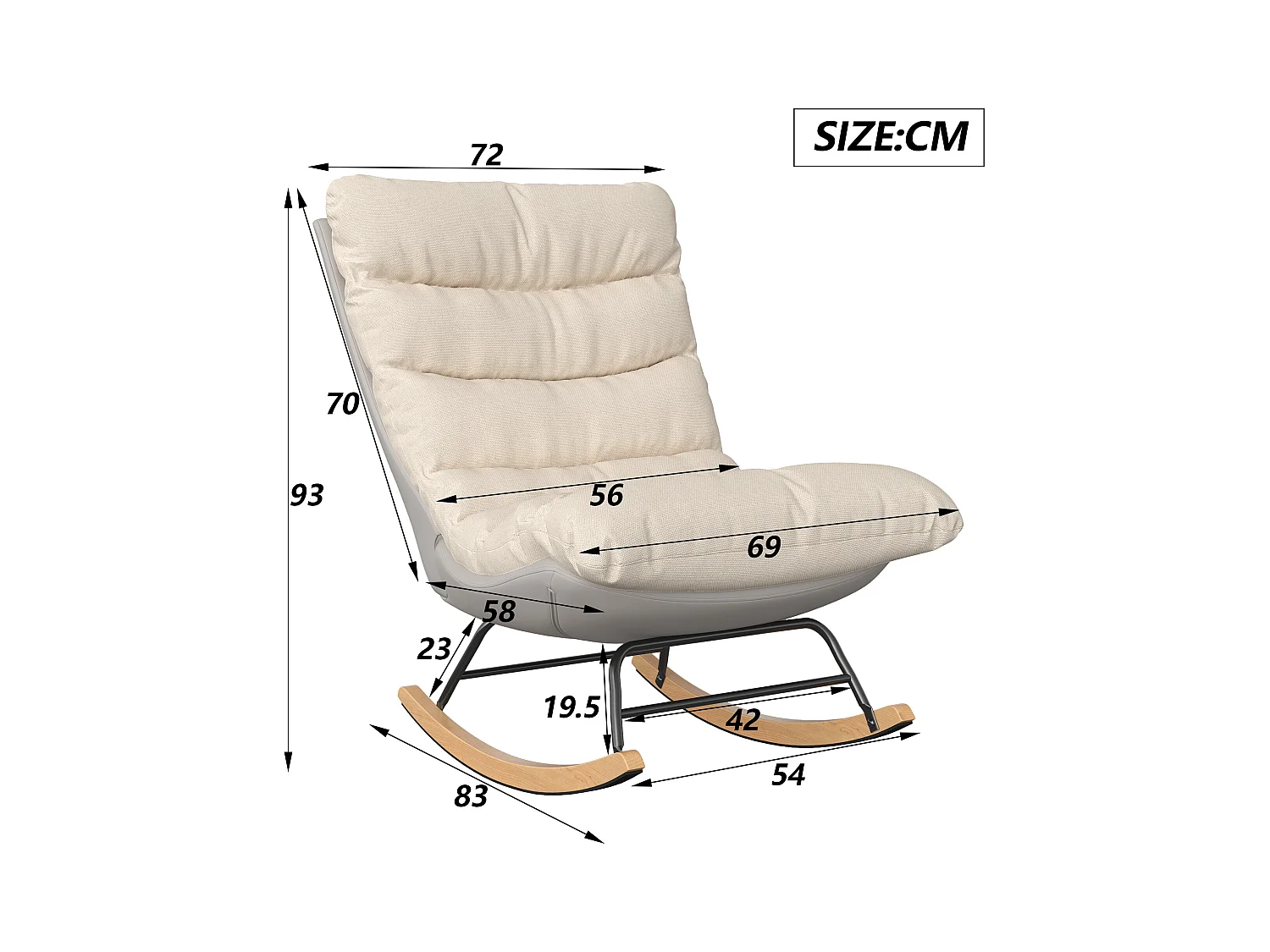 Fauteuil à bascule rembourré avec dossier réglable pour salon - chambre à coucher, balcon