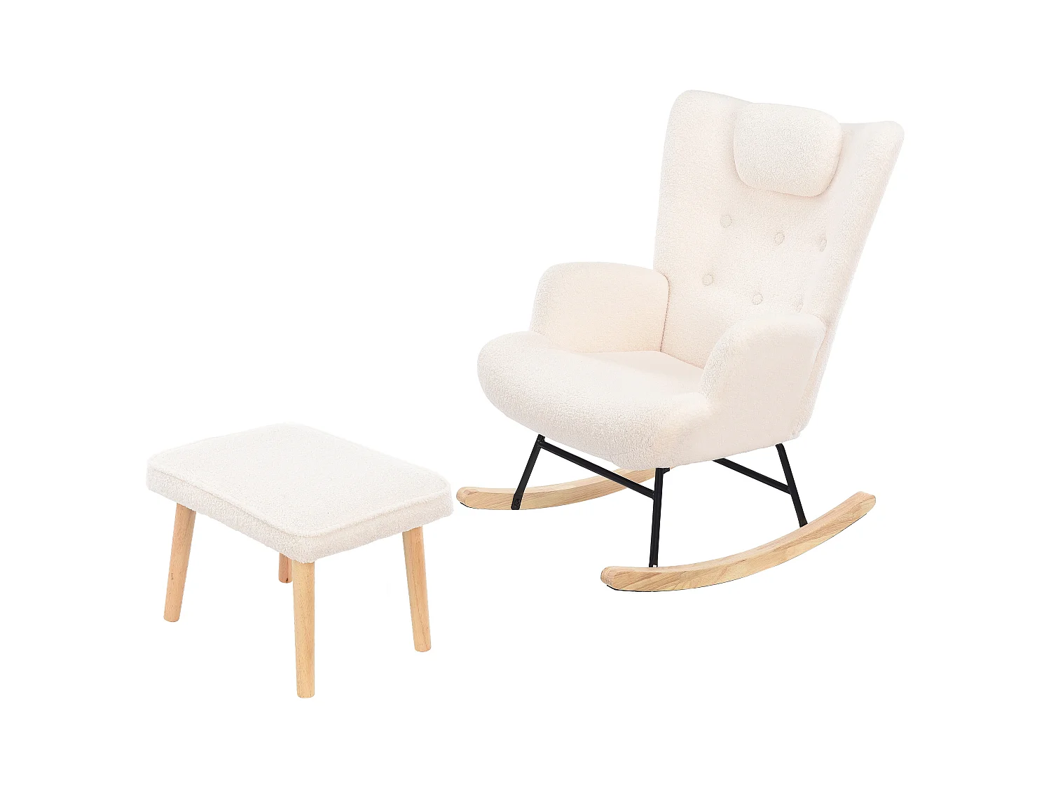 Fauteuil à bascule, fauteuil à bascule en peluche douce Teddy, appuie-tête et repose-pieds