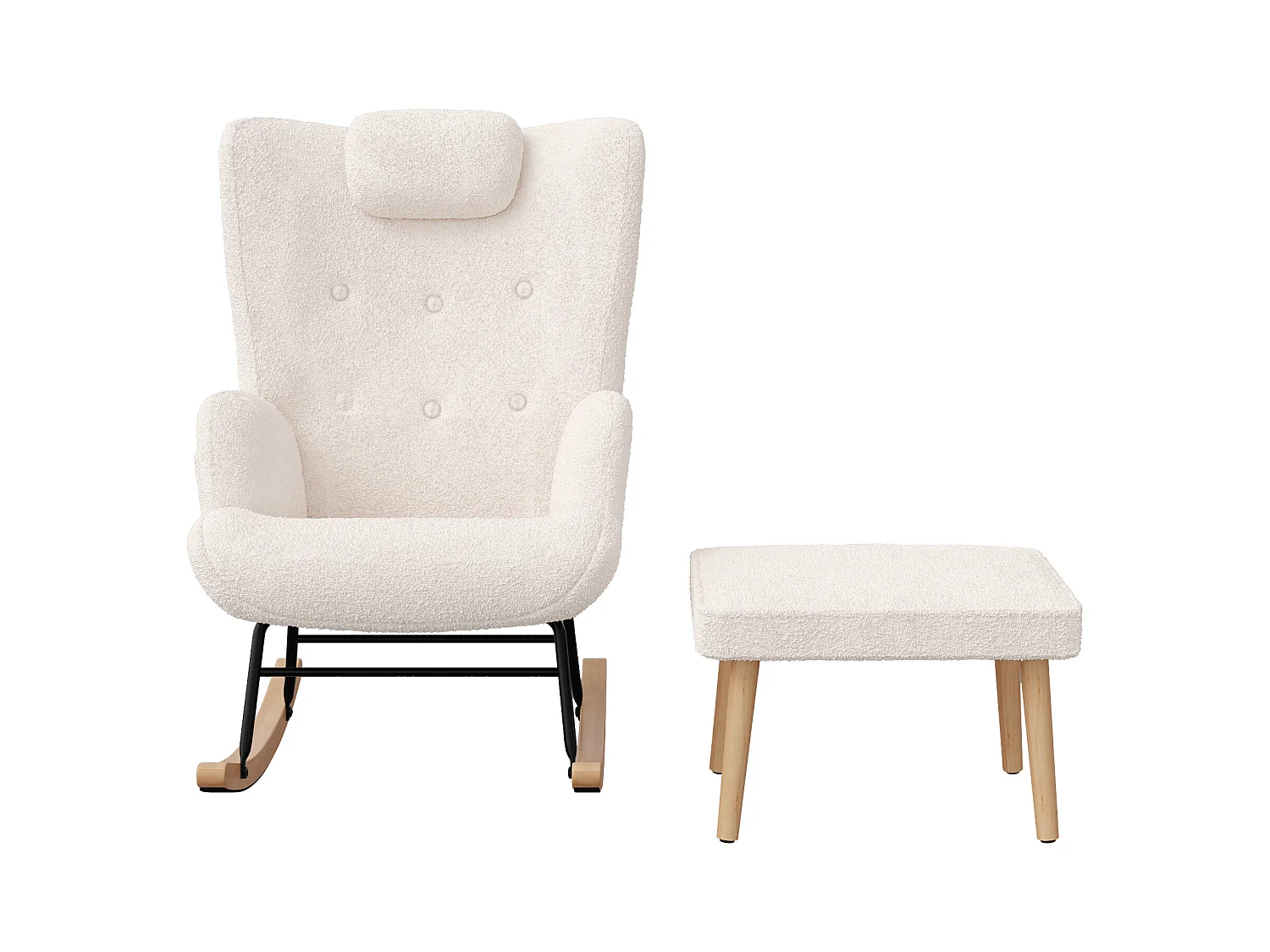 Fauteuil à bascule, fauteuil à bascule en peluche douce Teddy, appuie-tête et repose-pieds