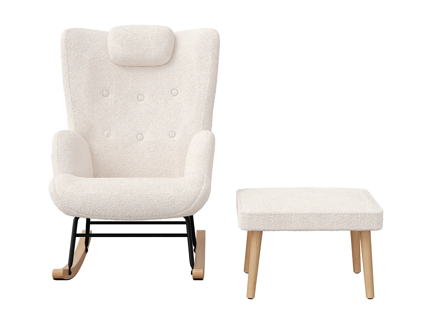 Fauteuil à bascule, fauteuil à bascule en peluche douce Teddy, appuie-tête et repose-pieds