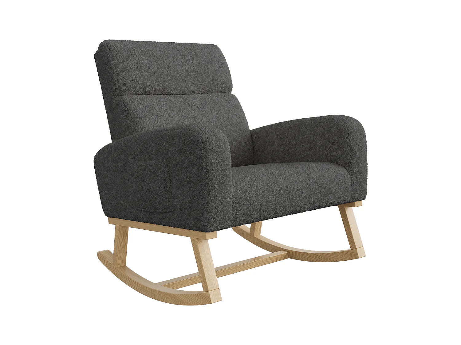 Fauteuil à Bascule, Fauteuil De Relaxation, Avec Poches Et Pieds En Bois,velours Teddy gris foncé