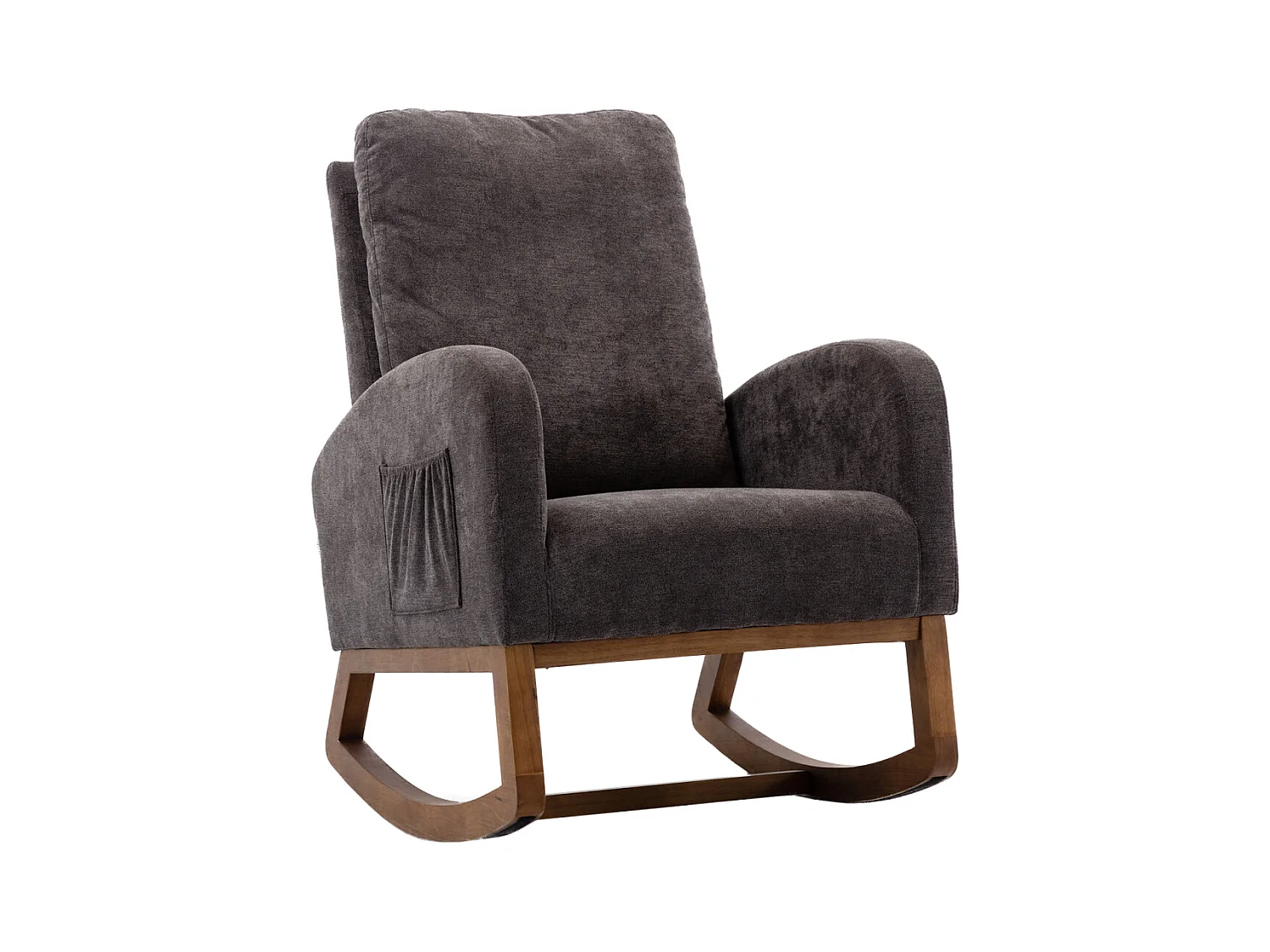 Fauteuil à Bascule - Rocking chair - Dossier Capitonné Pieds en Bois - Marron