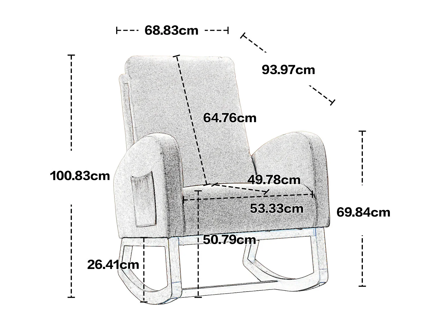 Schaukelstuhl - Gepolsterte Rückenlehne - Holzbeine - Braun