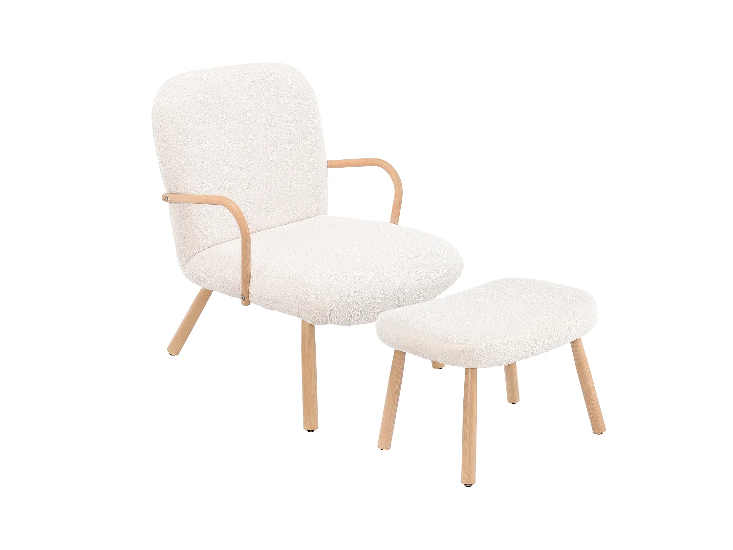 Skandinavischer Sessel, Polsterung aus Kaschmirimitat mit Fußstütze, Beige