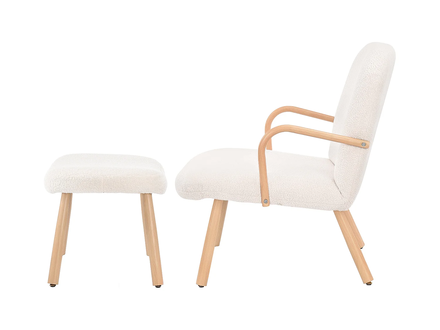 Skandinavischer Sessel, Polsterung aus Kaschmirimitat mit Fußstütze, Beige