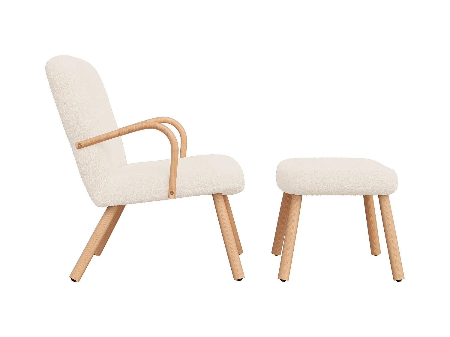 Skandinavischer Sessel, Polsterung aus Kaschmirimitat mit Fußstütze, Beige