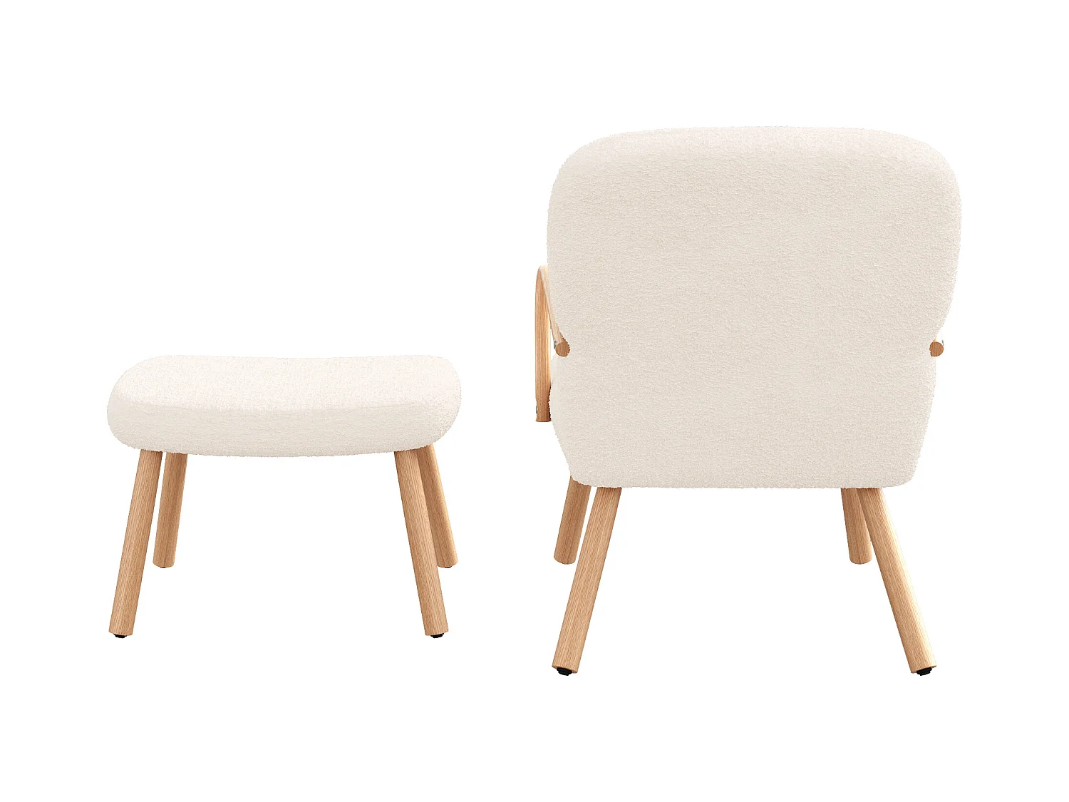 Skandinavischer Sessel, Polsterung aus Kaschmirimitat mit Fußstütze, Beige