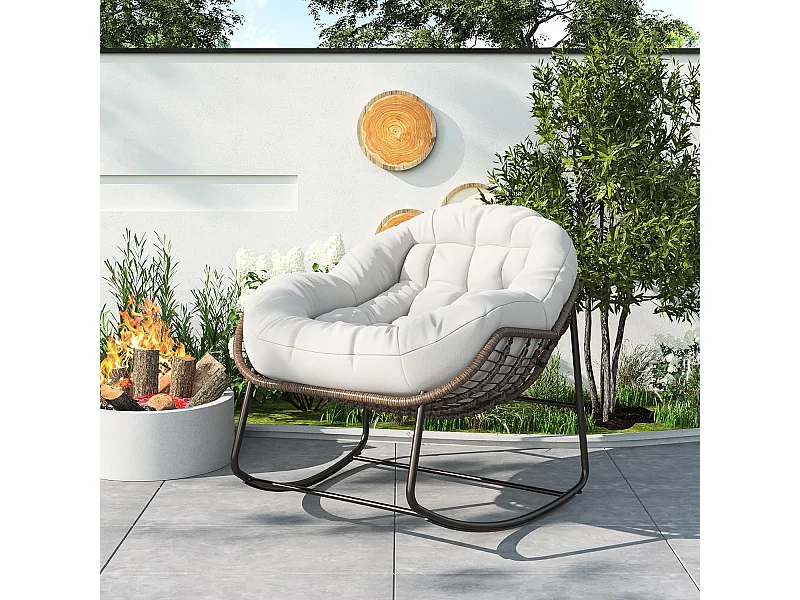 Fauteuil à Bascule - Chaise à Bascule Surdimensionnée - avec Assise Capitonnée, Beige