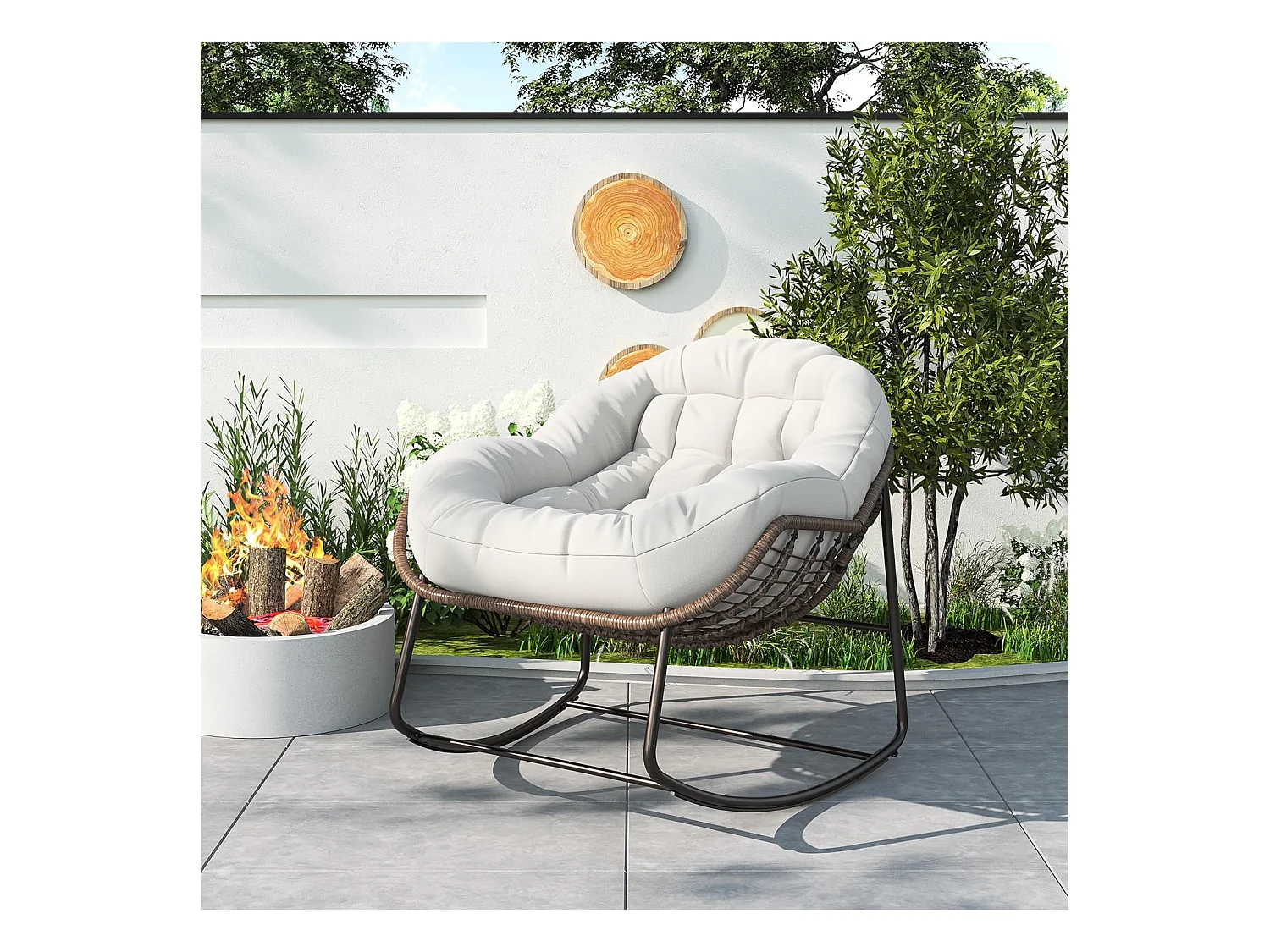 Fauteuil à Bascule - Chaise à Bascule Surdimensionnée - avec Assise Capitonnée, Beige