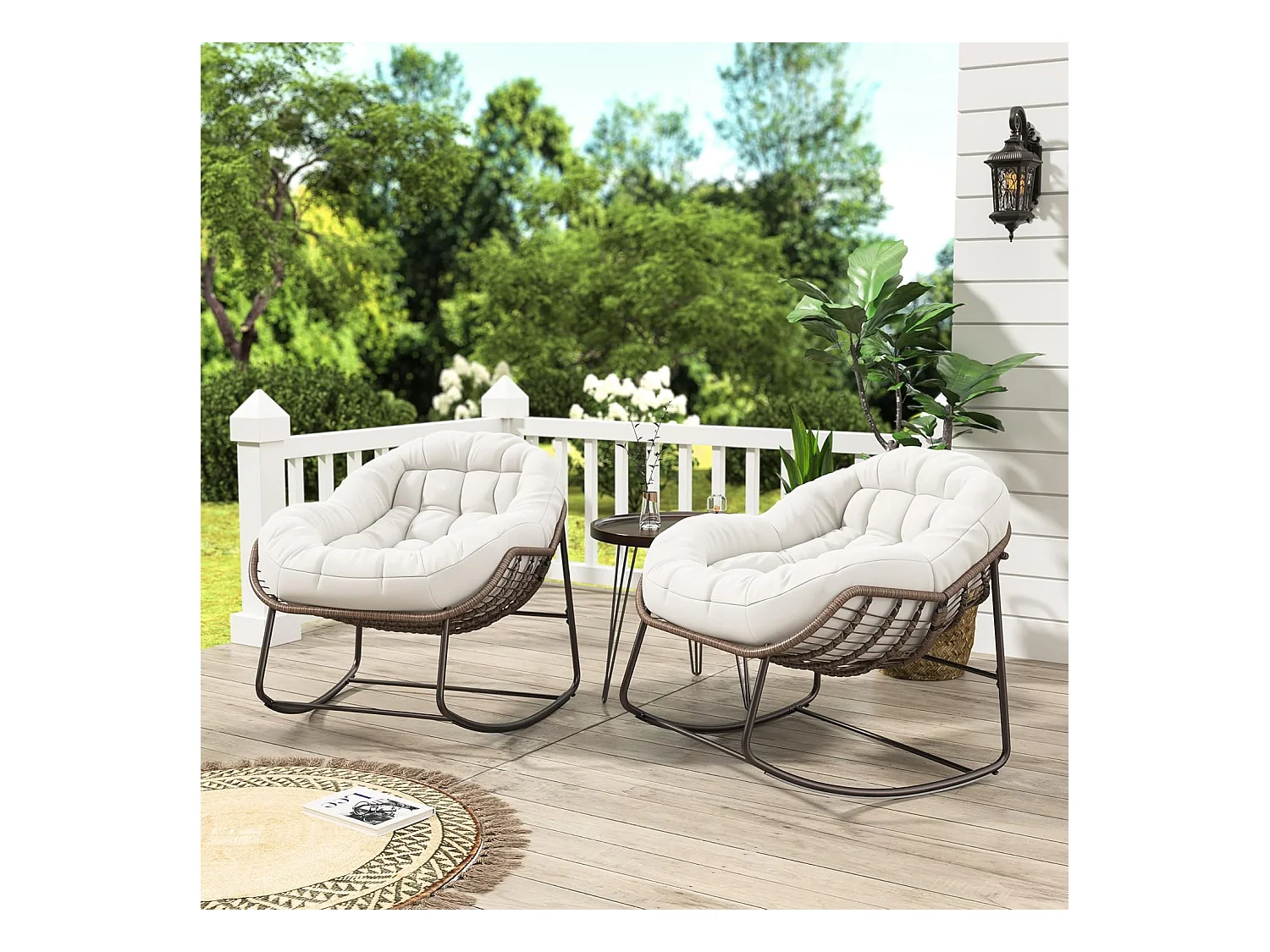 Fauteuil à Bascule - Chaise à Bascule Surdimensionnée - avec Assise Capitonnée, Beige