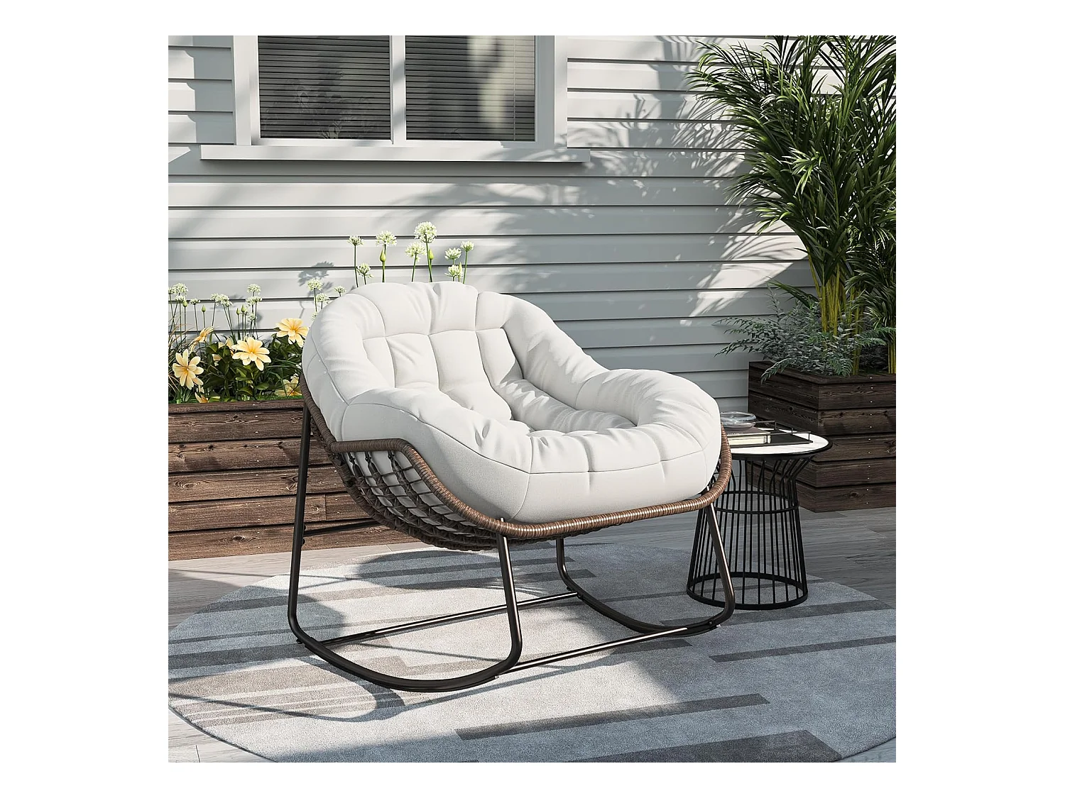 Fauteuil à Bascule - Chaise à Bascule Surdimensionnée - avec Assise Capitonnée, Beige