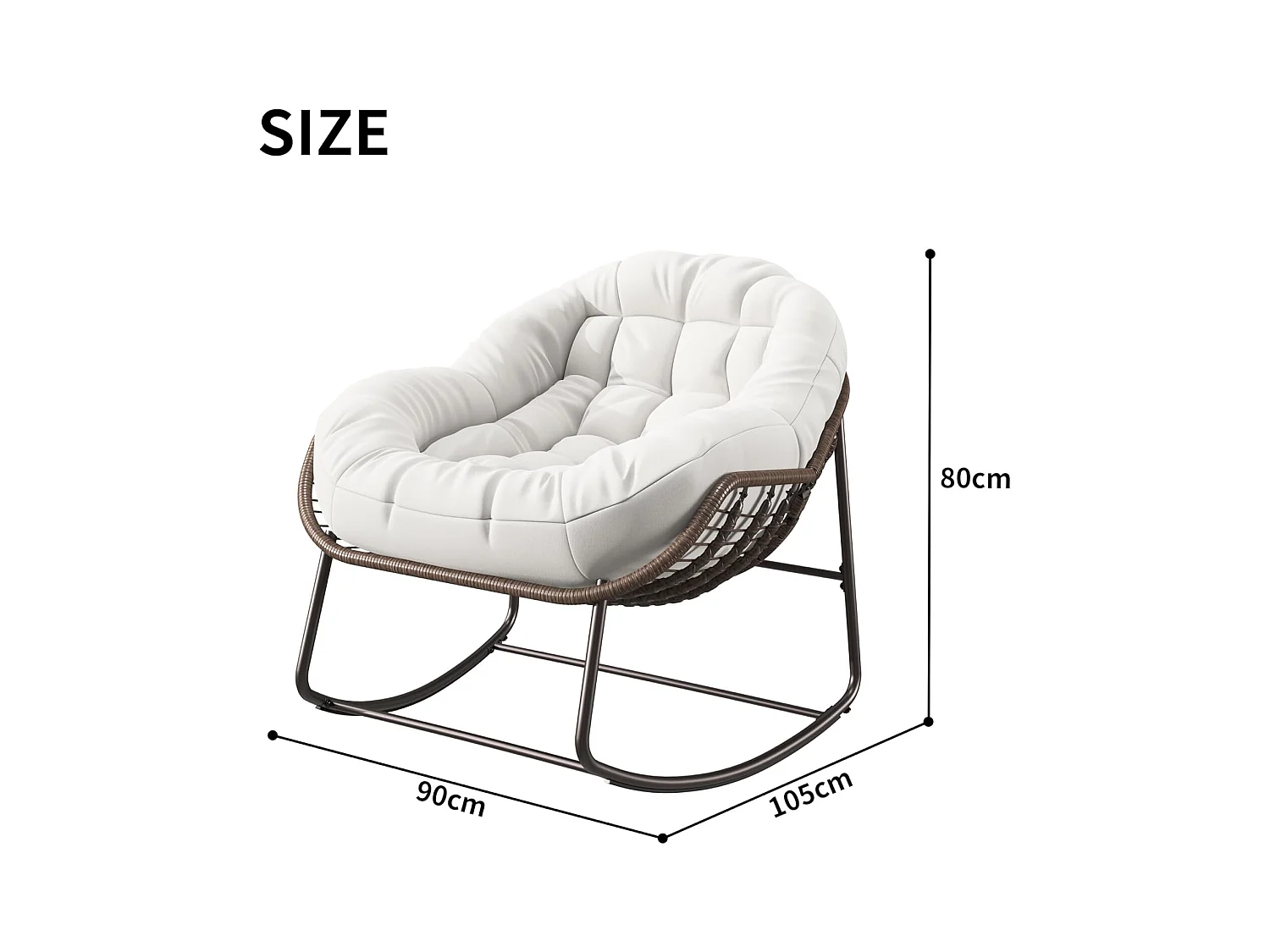 Fauteuil à Bascule - Chaise à Bascule Surdimensionnée - avec Assise Capitonnée, Beige