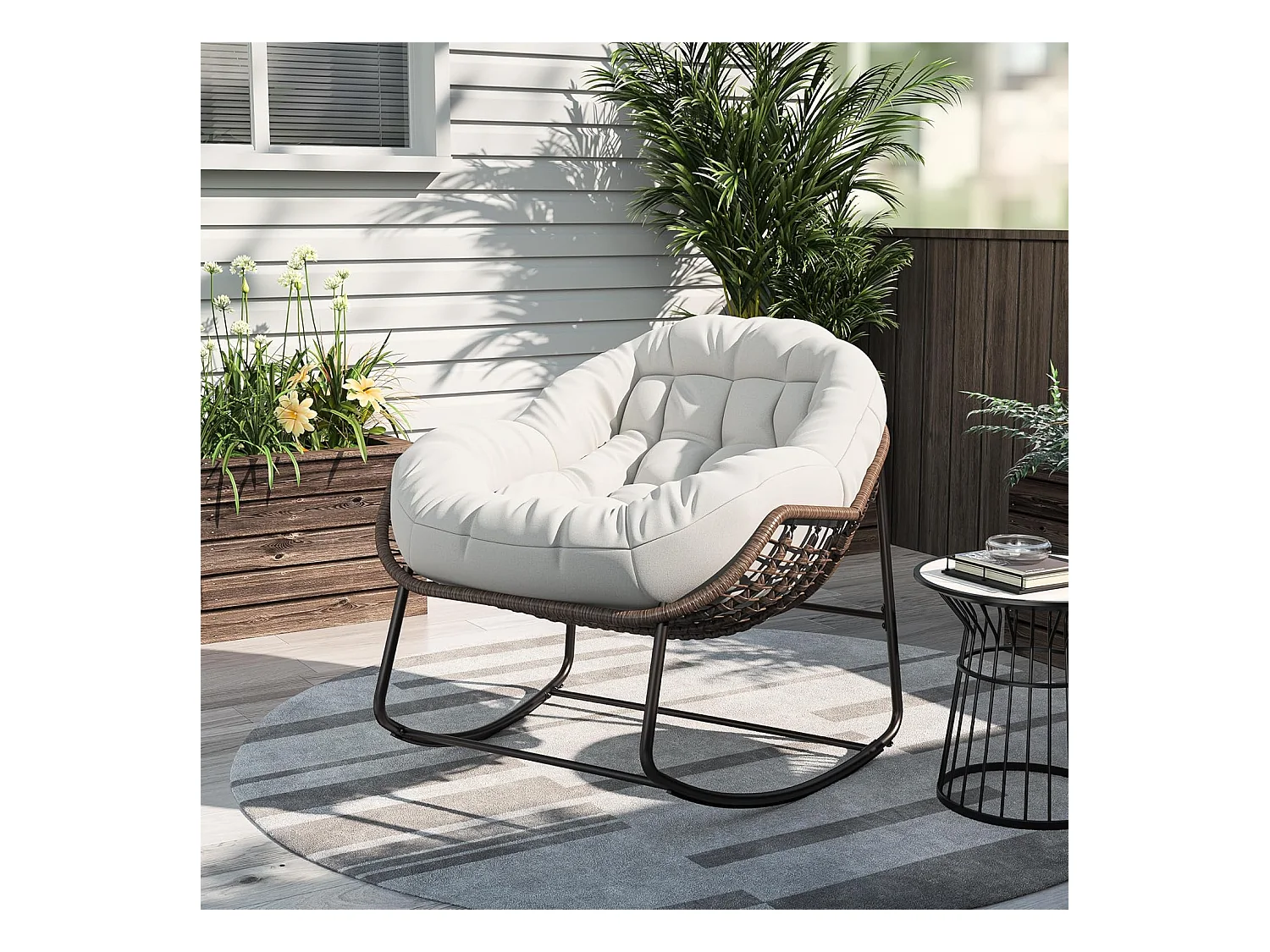 Fauteuil à Bascule - Chaise à Bascule Surdimensionnée - avec Assise Capitonnée, Beige