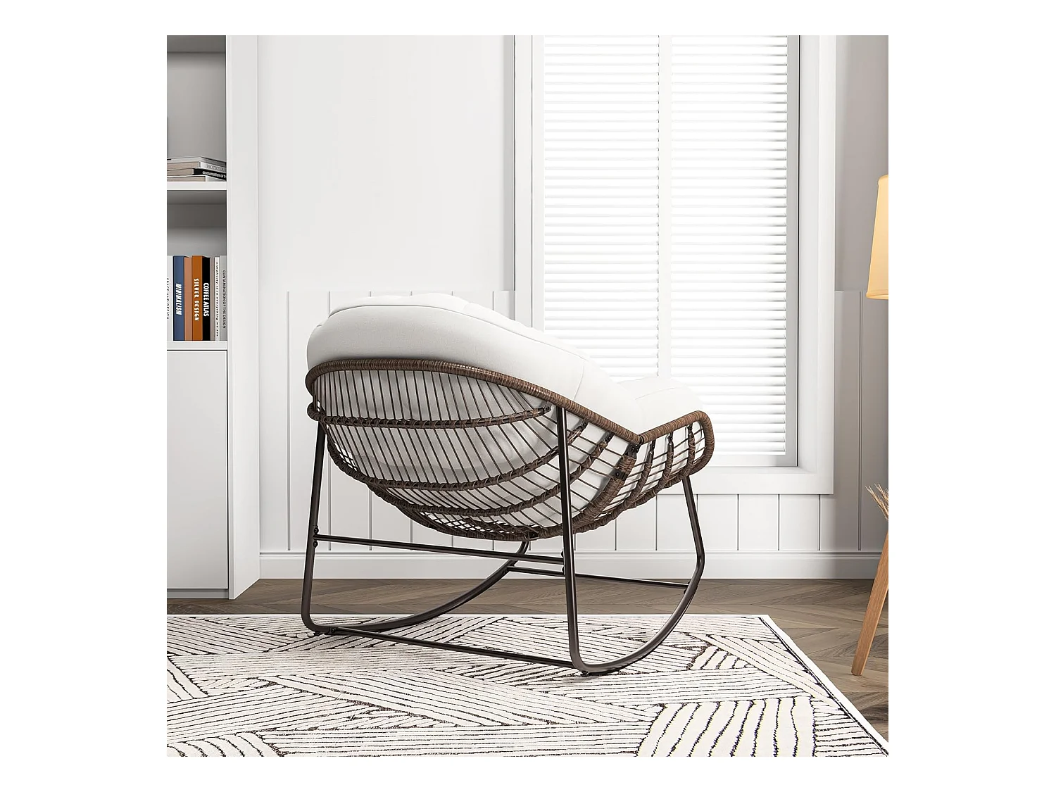 Fauteuil à Bascule - Chaise à Bascule Surdimensionnée - avec Assise Capitonnée, Beige