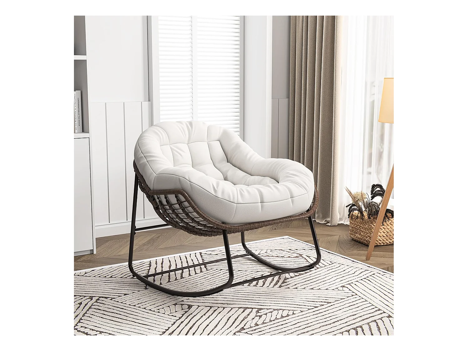Fauteuil à Bascule - Chaise à Bascule Surdimensionnée - avec Assise Capitonnée, Beige