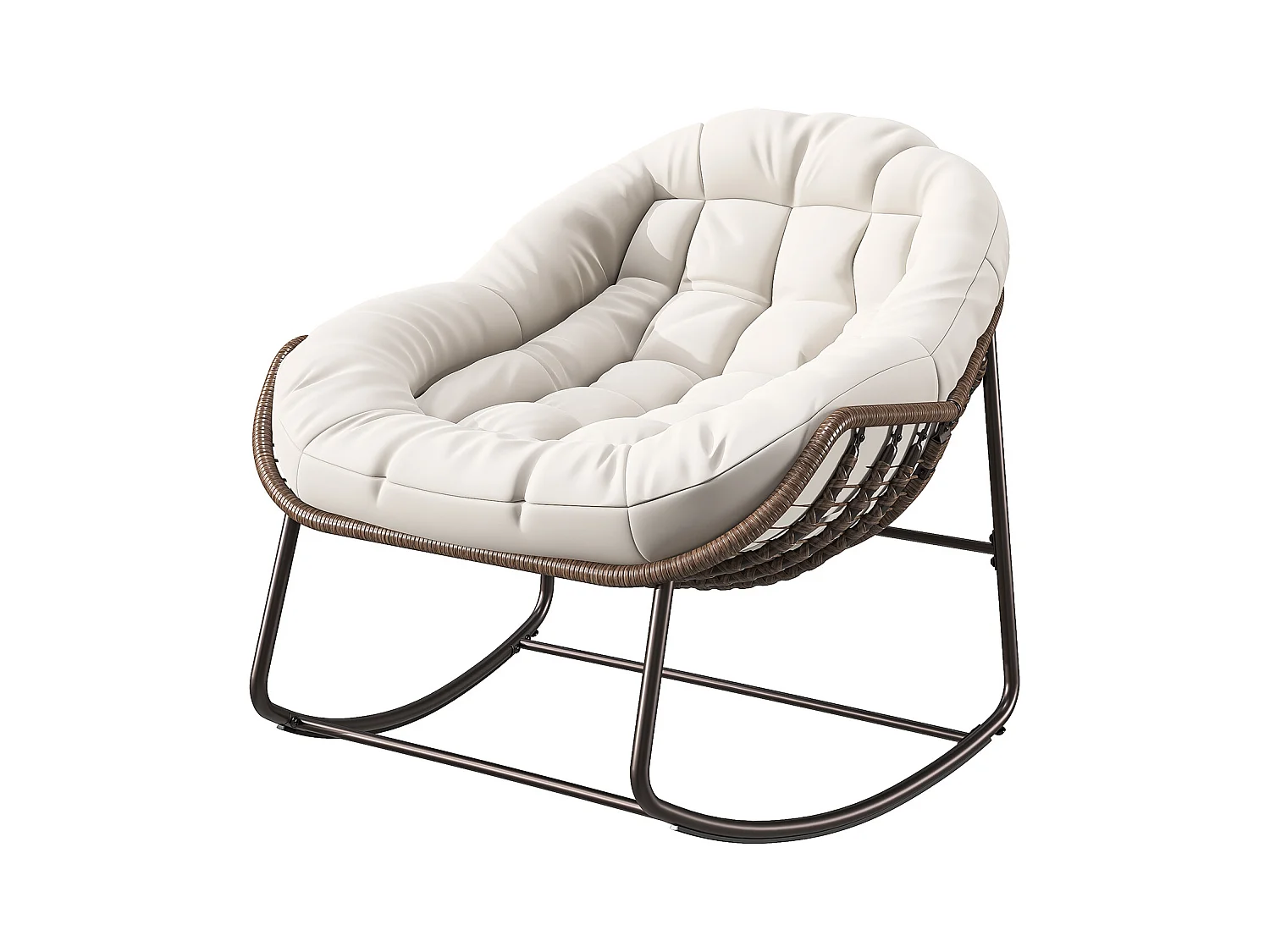 Fauteuil à Bascule - Chaise à Bascule Surdimensionnée - avec Assise Capitonnée, Beige