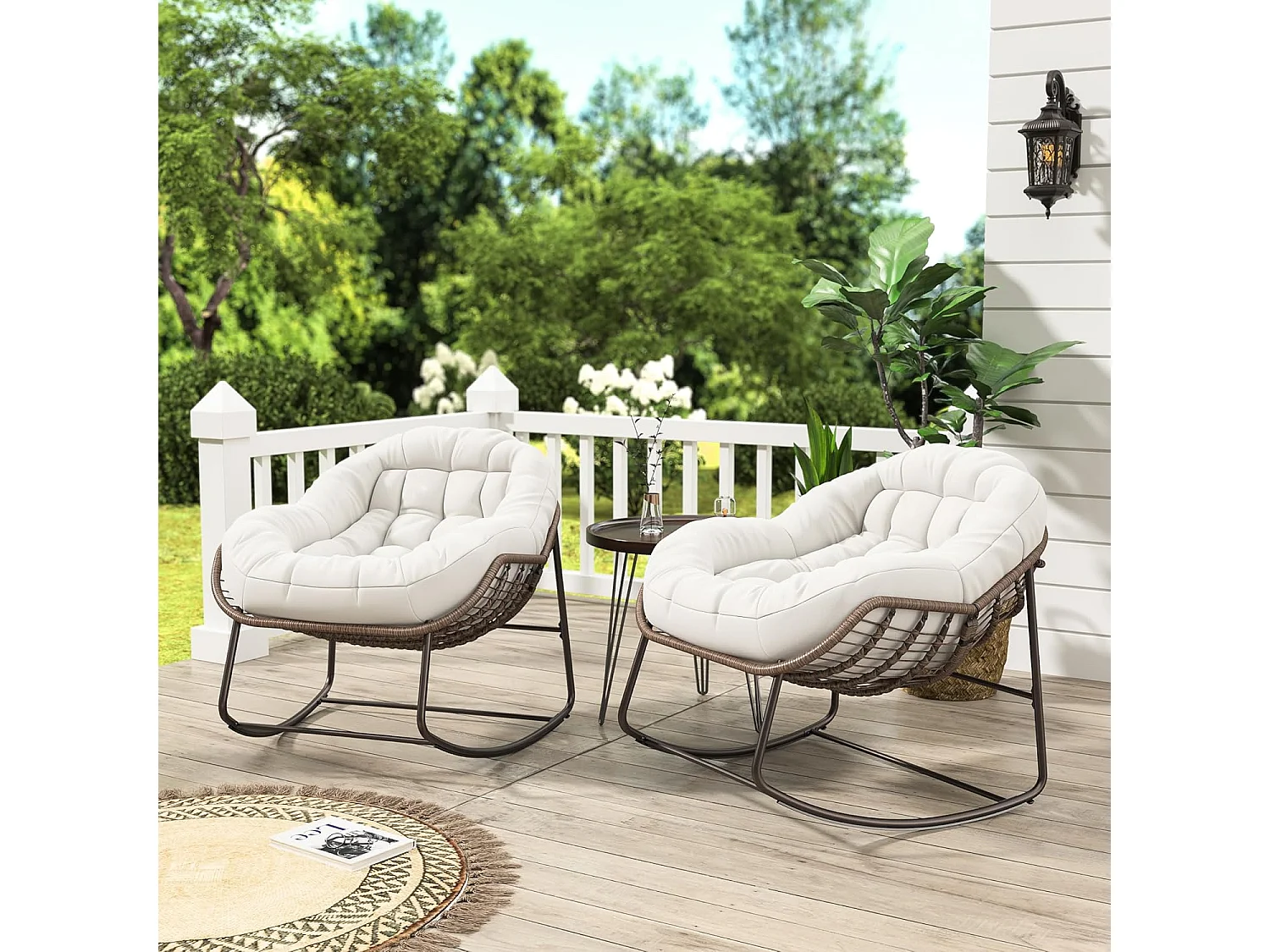 Fauteuil à Bascule - Chaise à Bascule Surdimensionnée - avec Assise Capitonnée, Beige