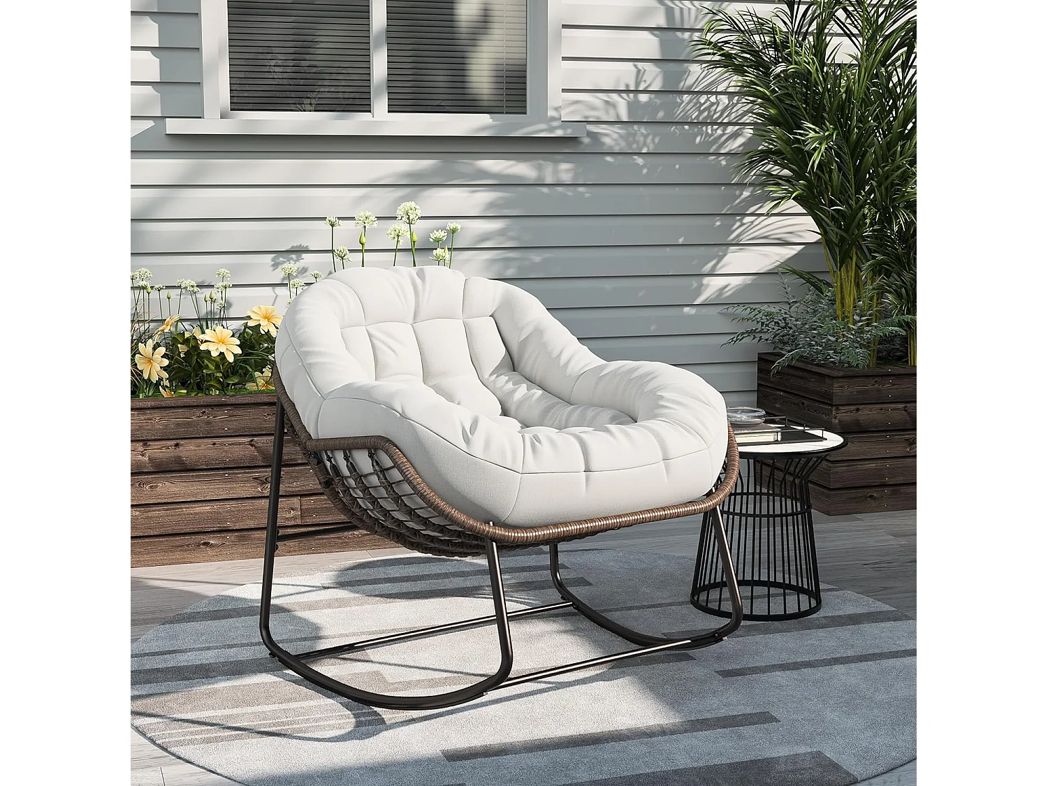 Fauteuil à Bascule - Chaise à Bascule Surdimensionnée - avec Assise Capitonnée, Beige