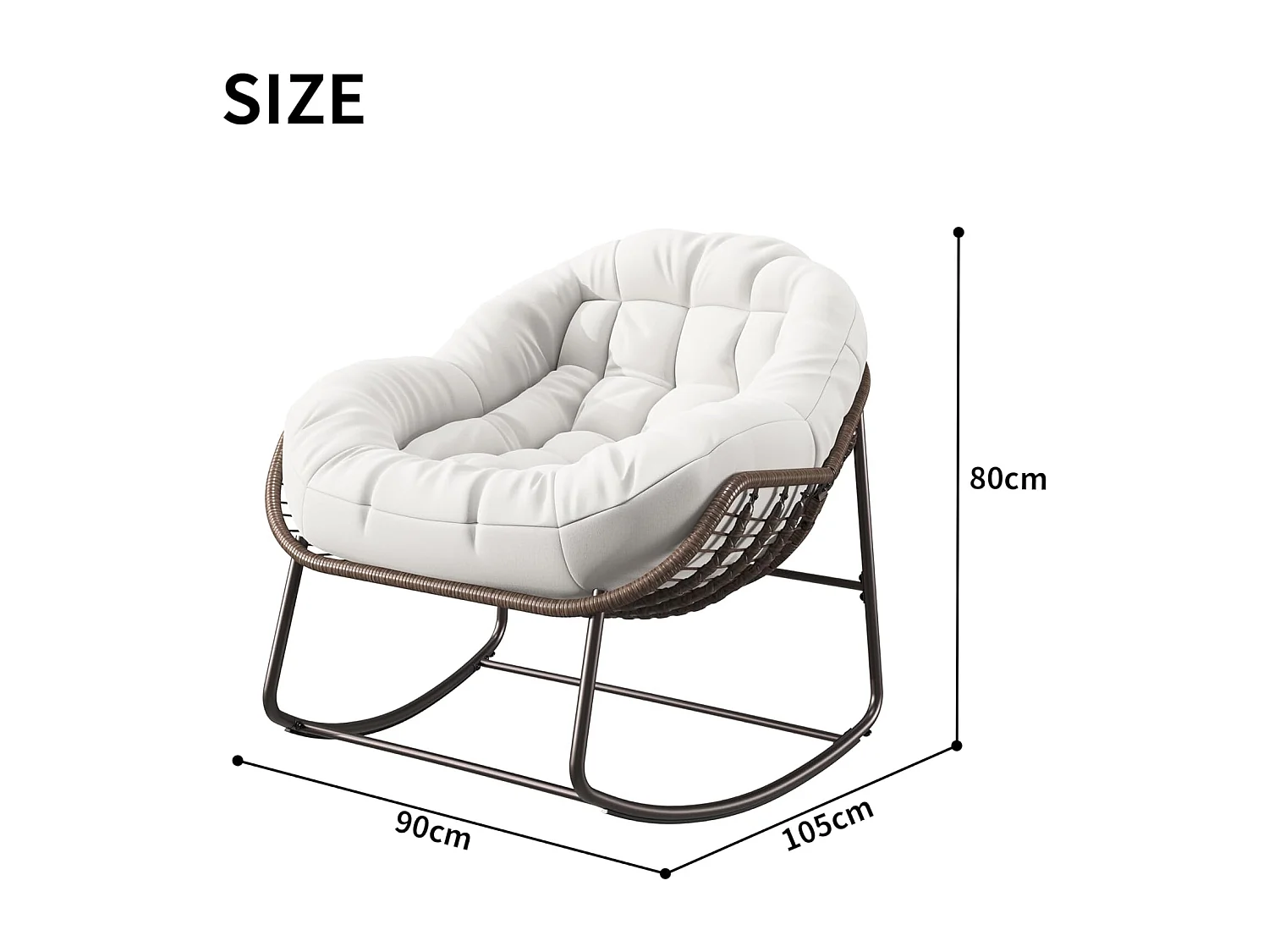 Fauteuil à Bascule - Chaise à Bascule Surdimensionnée - avec Assise Capitonnée, Beige