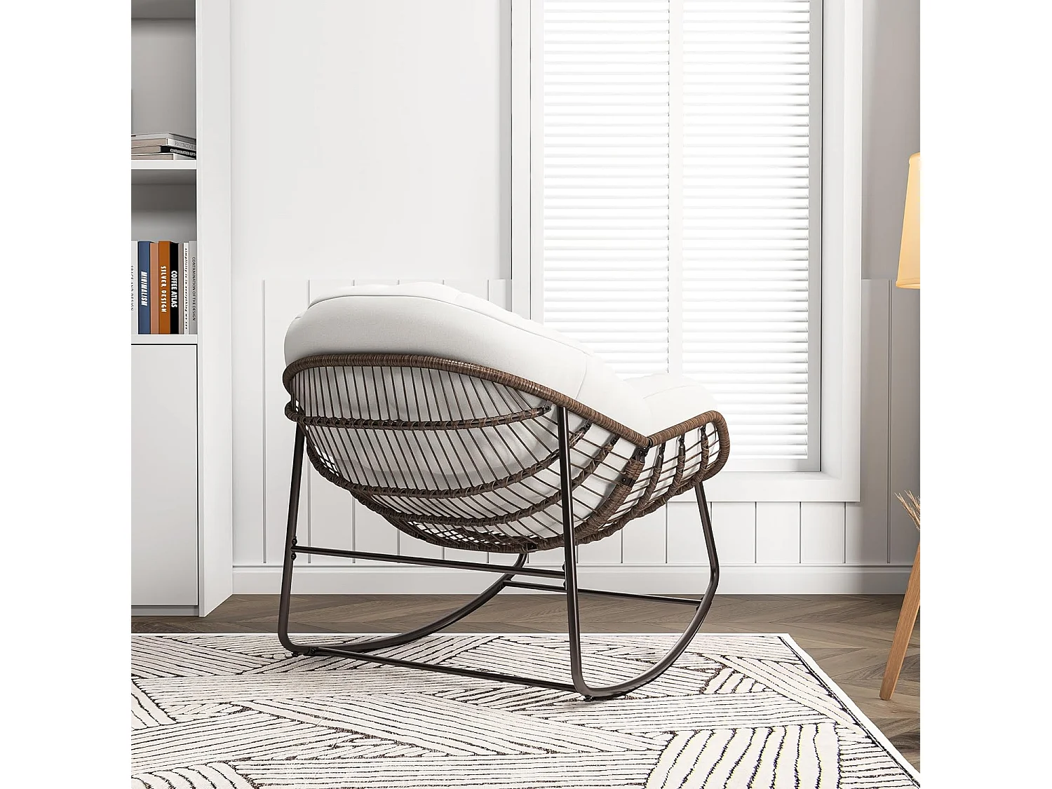 Fauteuil à Bascule - Chaise à Bascule Surdimensionnée - avec Assise Capitonnée, Beige