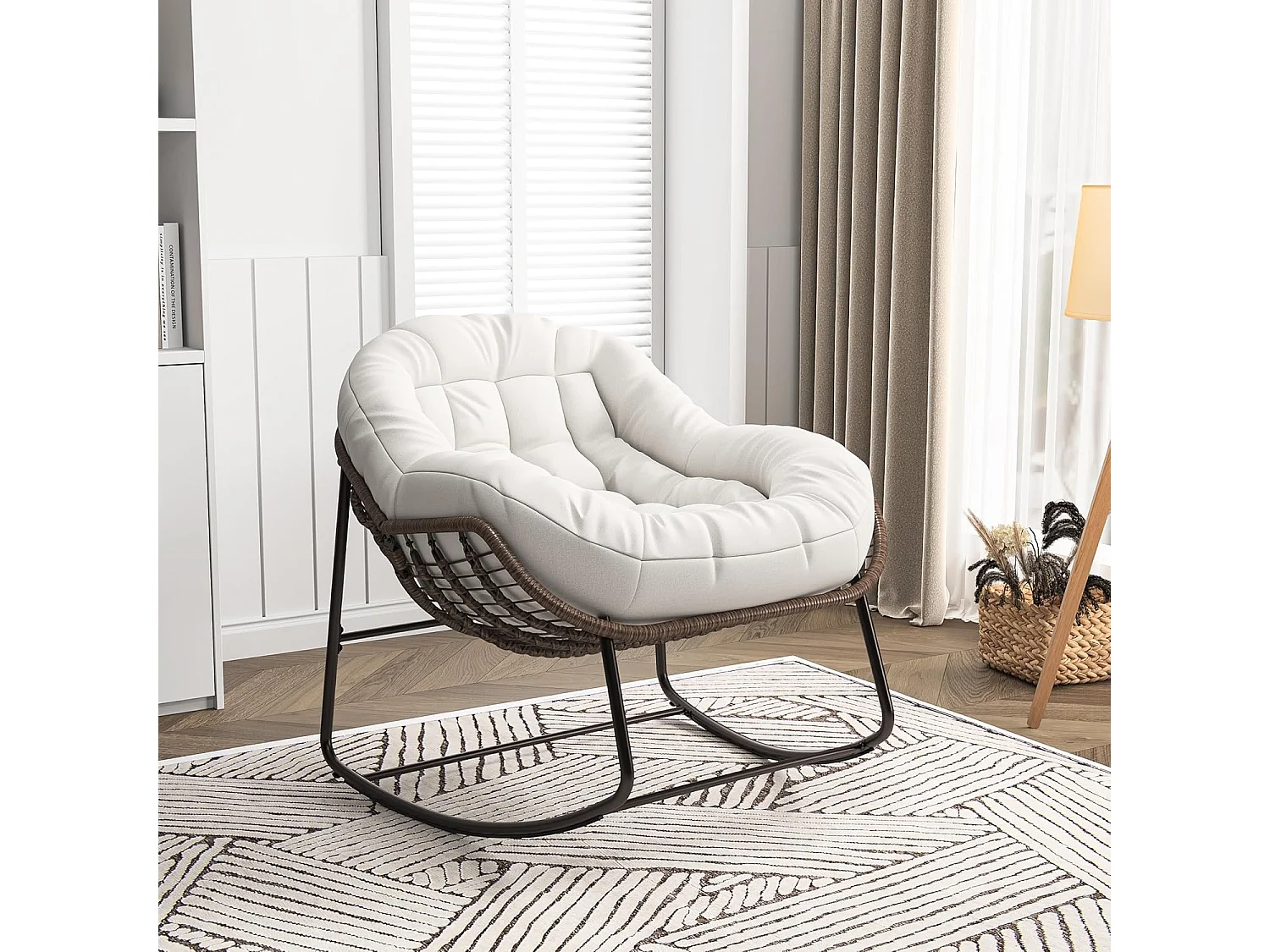 Fauteuil à Bascule - Chaise à Bascule Surdimensionnée - avec Assise Capitonnée, Beige