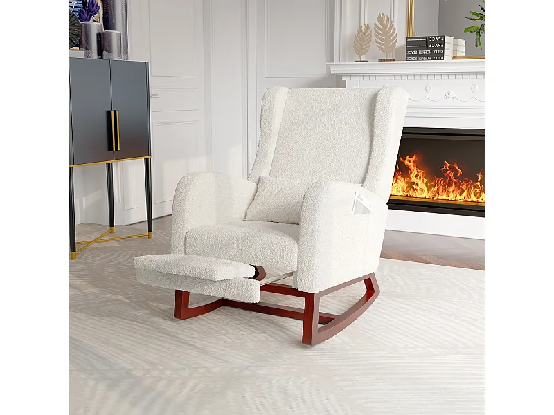 Fauteuil à bascule, Chaise à Bascule - Jambes Rétractable Chaise - Blanc