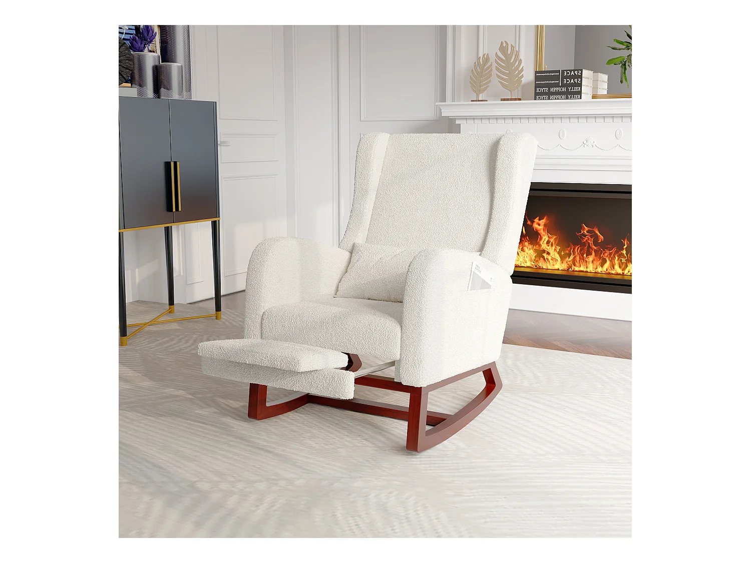 Fauteuil à bascule, Chaise à Bascule - Jambes Rétractable Chaise - Blanc