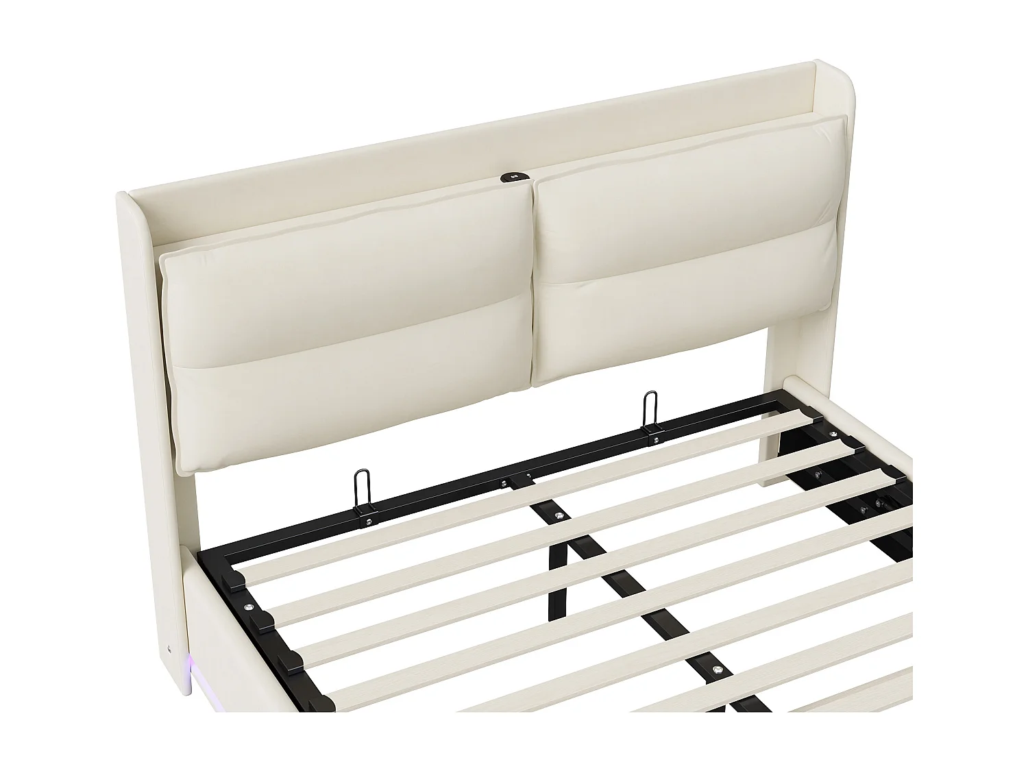 Polsterbett 160x200cm mit Wireless Charging (USB & Type-c), Doppelbett mit LED, Samt, beige