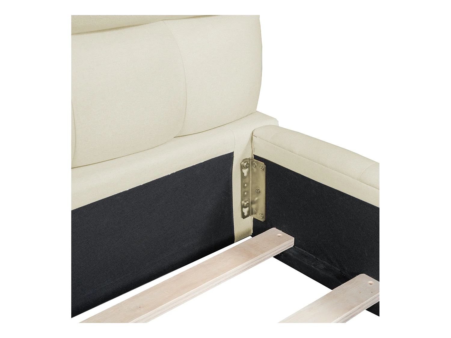Lit adulte 140x190cm en lin avec dossier moelleux, Lit plat avec sommier à lattes, beige