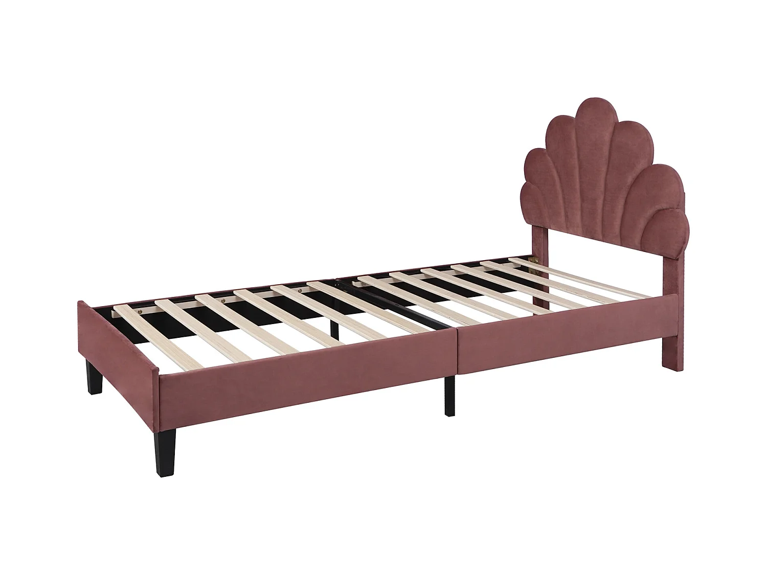 Lit simple capitonnés 90 x 200 cm, tête de lit en forme de fleur, sommier à lattes, velours, Rouge