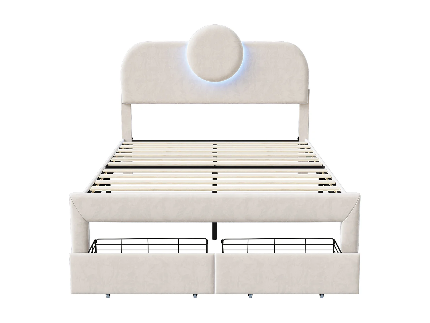 Cama estofada 140x200 cm, cama de casal com iluminação LED e 2 gavetas, para adultos e adolescentes