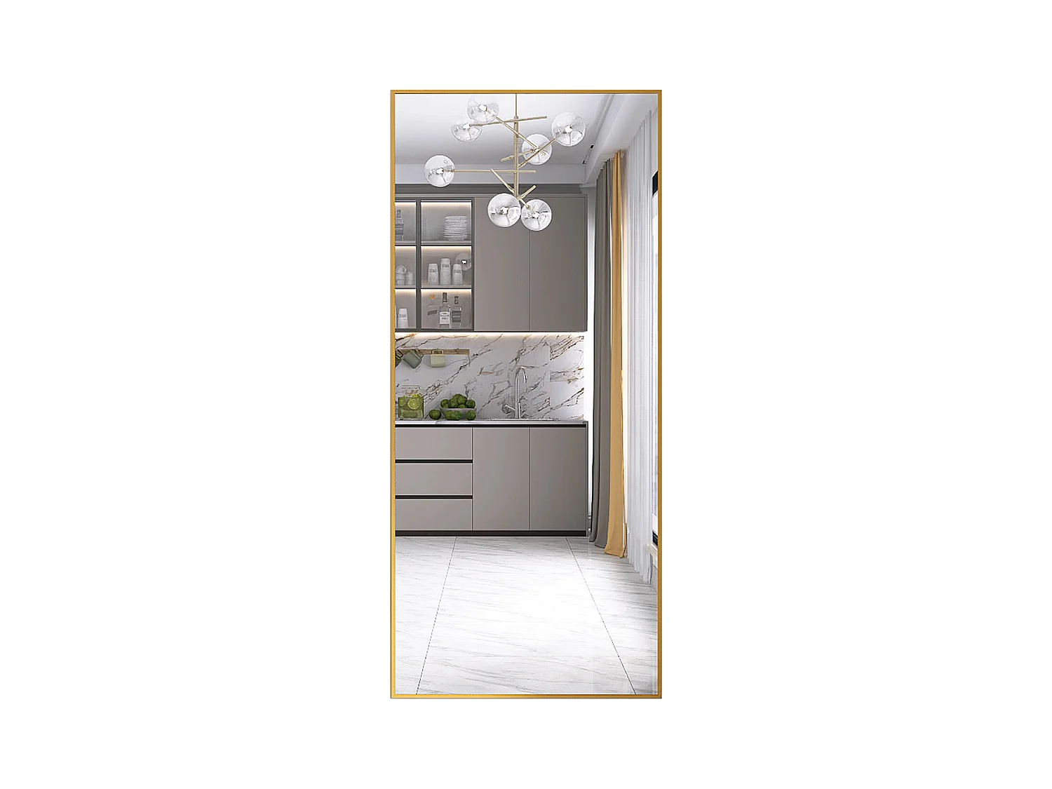 Miroir sur Pied 180x80 cm, Cadre Aluminium Doré, Miroir Mural Moderne à Poser ou Suspendre