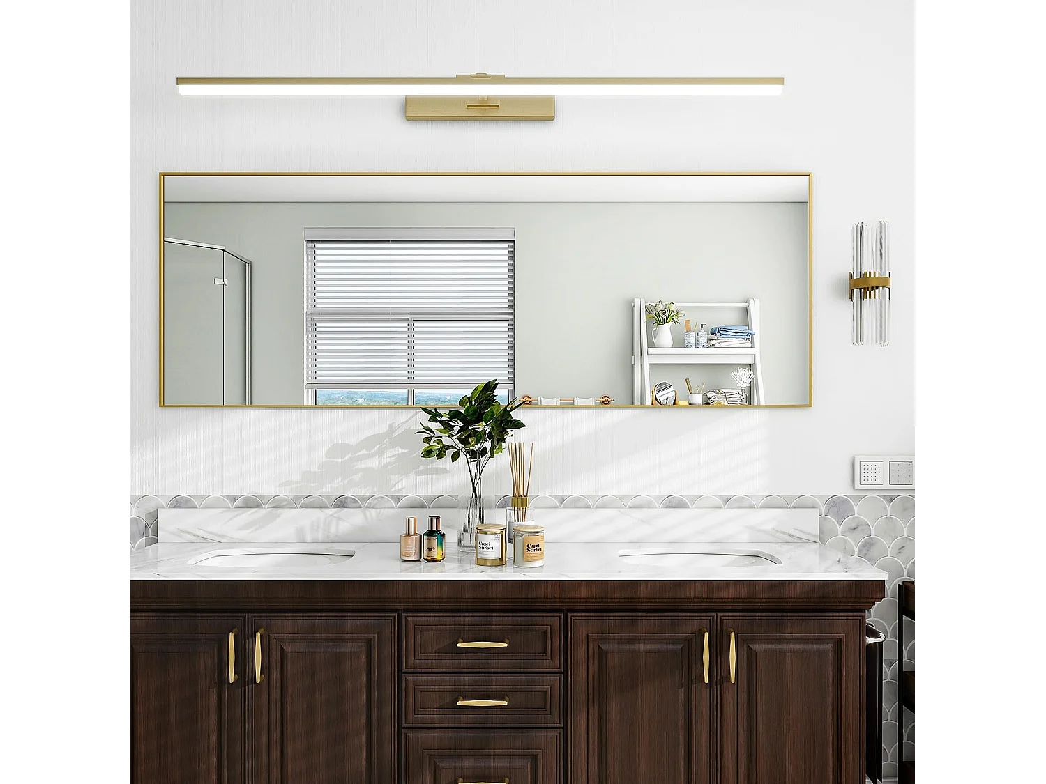 Staande spiegel 165x60 cm, gouden aluminium lijst, moderne wandspiegel om neer te zetten of op te hangen