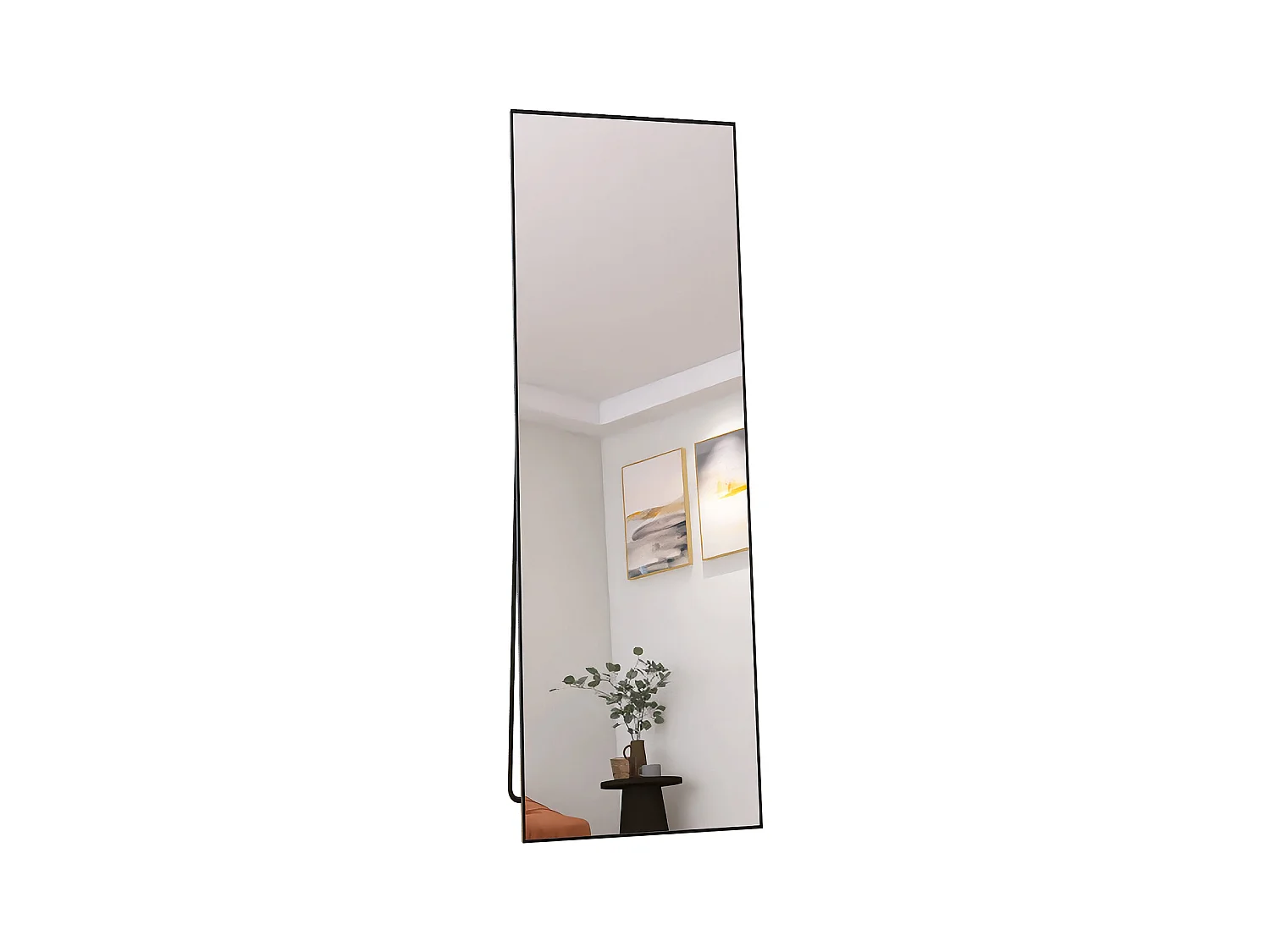 162x53 cm Standspiegel, schwarzer Aluminiumrahmen, moderner Wandspiegel zum Stellen oder Aufhängen