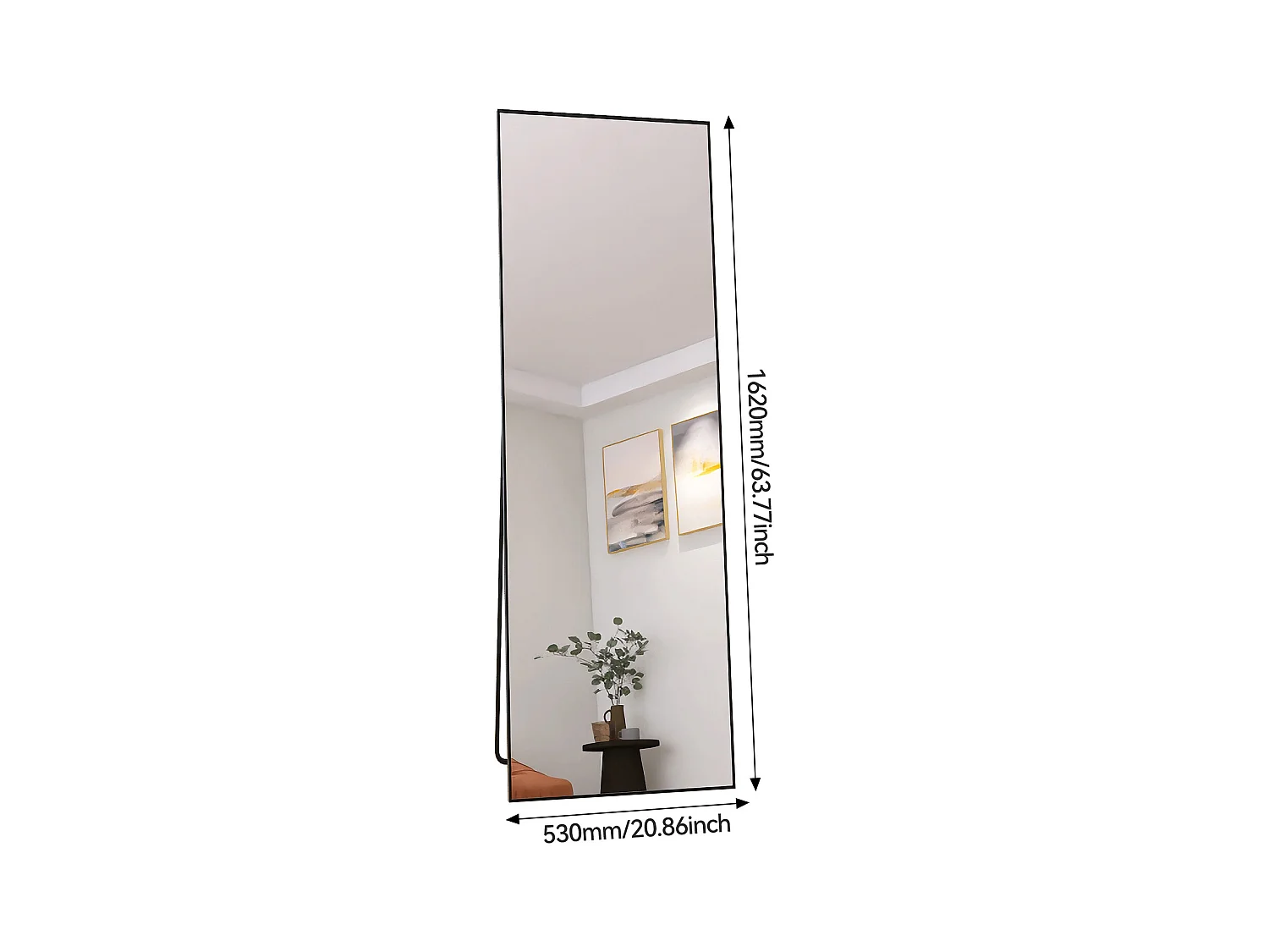 162x53 cm Standspiegel, schwarzer Aluminiumrahmen, moderner Wandspiegel zum Stellen oder Aufhängen