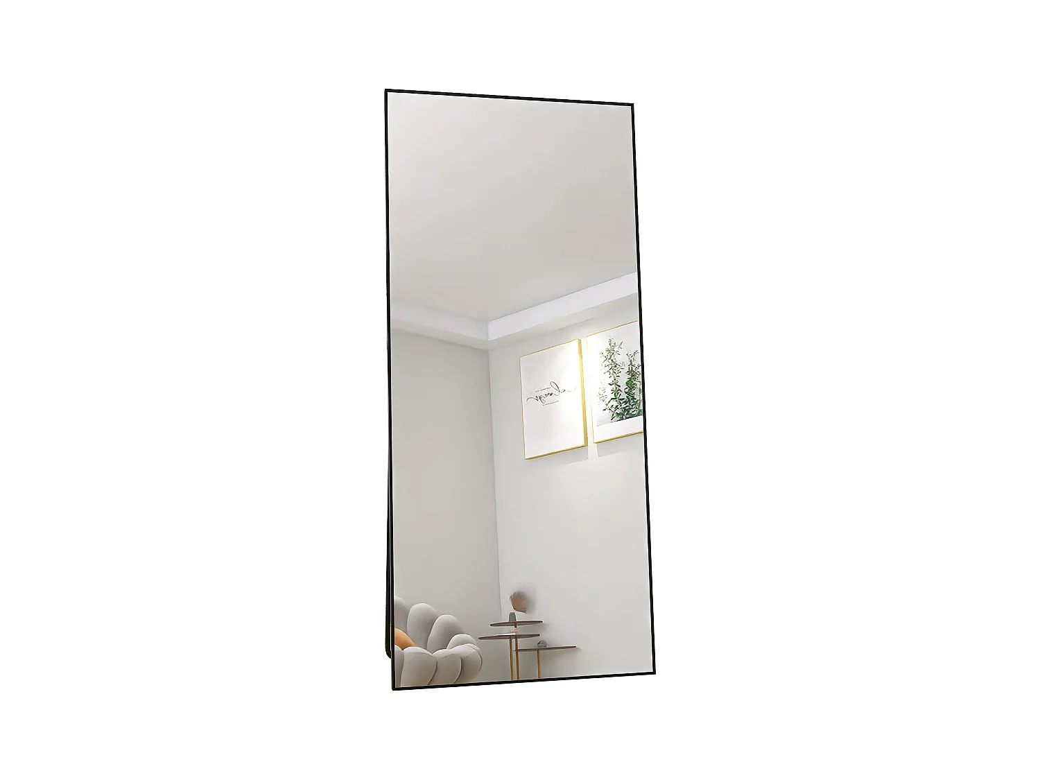 Miroir sur Pied 180x80 cm, Cadre Aluminium Noir, Miroir Mural Moderne à Poser ou Suspendre