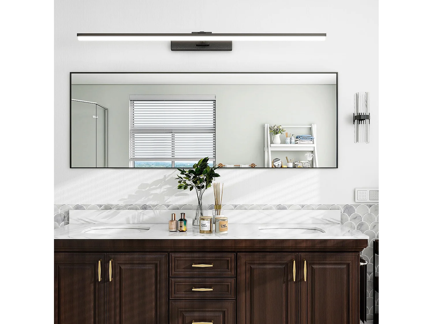 Specchio da terra 140x40 cm, cornice in alluminio nero, specchio da parete moderno da appoggiare o appendere