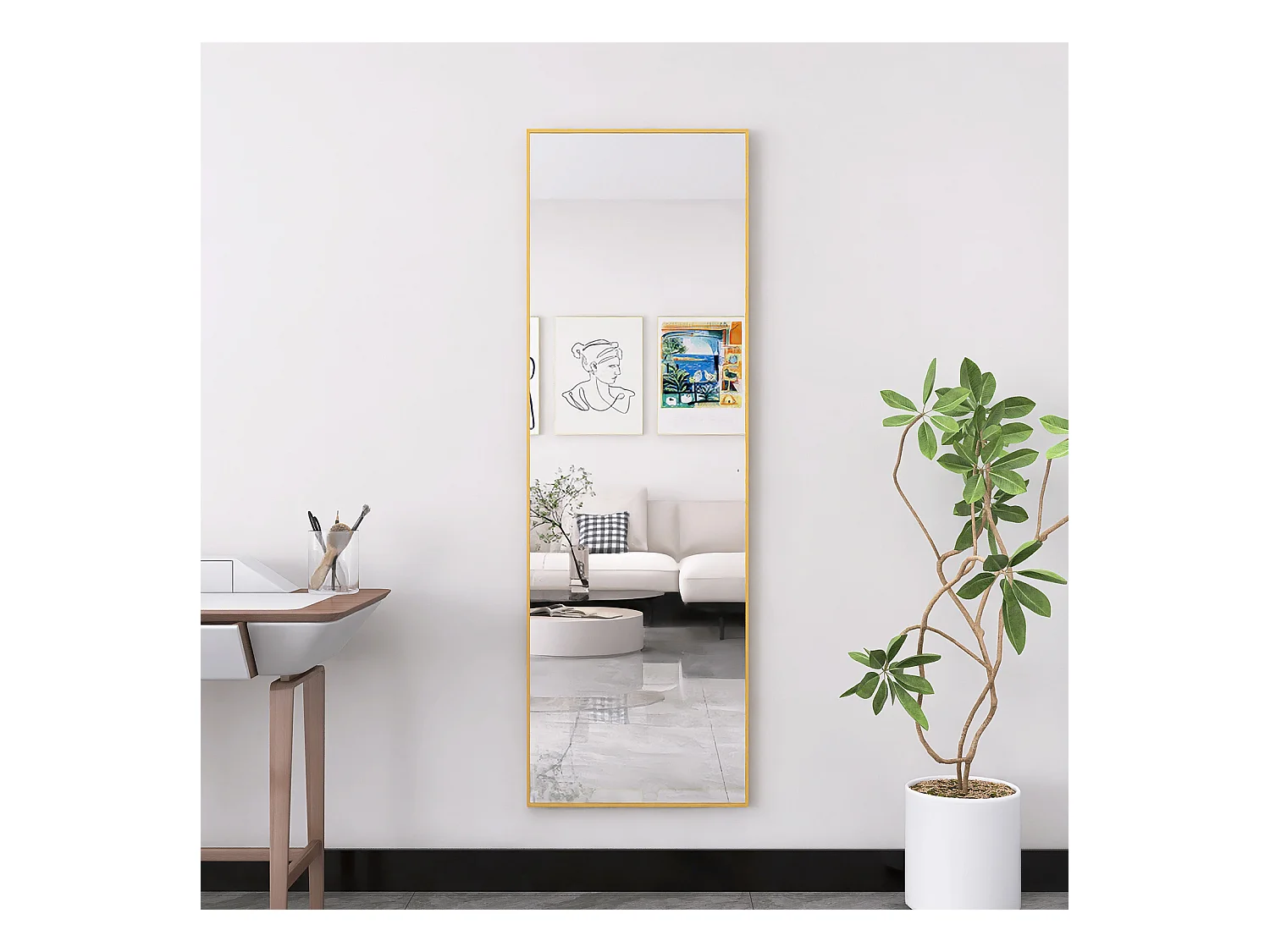 162x53 cm Standspiegel, Gold Aluminiumrahmen, Moderner Wandspiegel zum Stellen oder Aufhängen