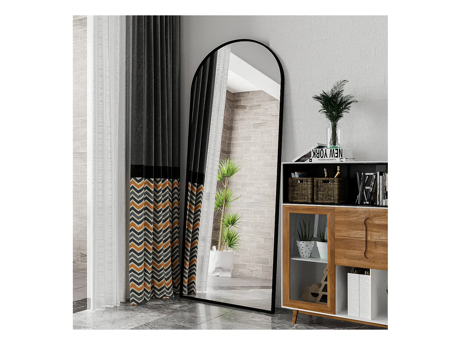 Miroir complet arqué, 180 x 80 cm, pleine longueur, monté au mur, miroir de sol, pour le salon, Noir